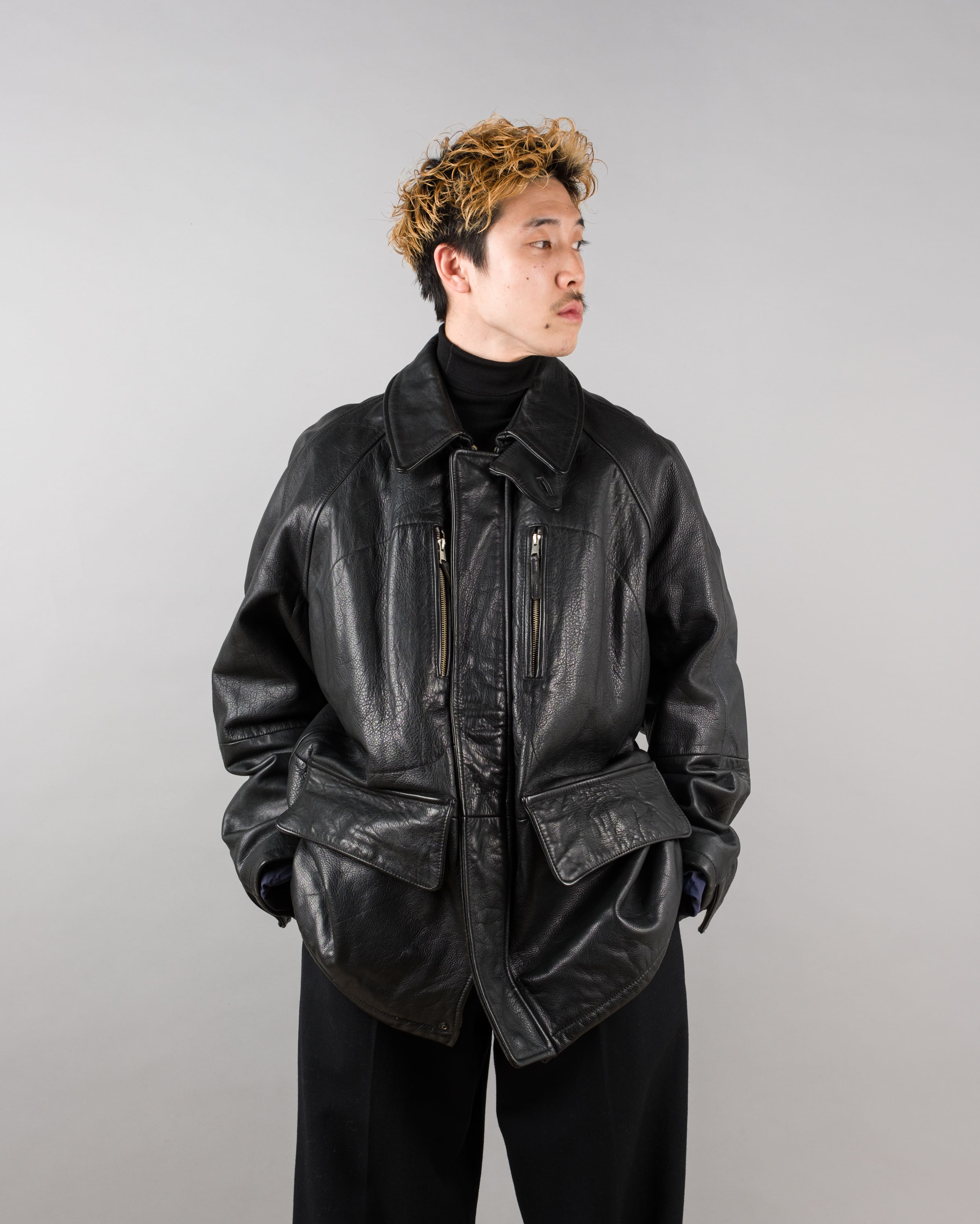 【~90's】Old BONEVILLE Raglan Sleeve D-pocket Leather Jacket