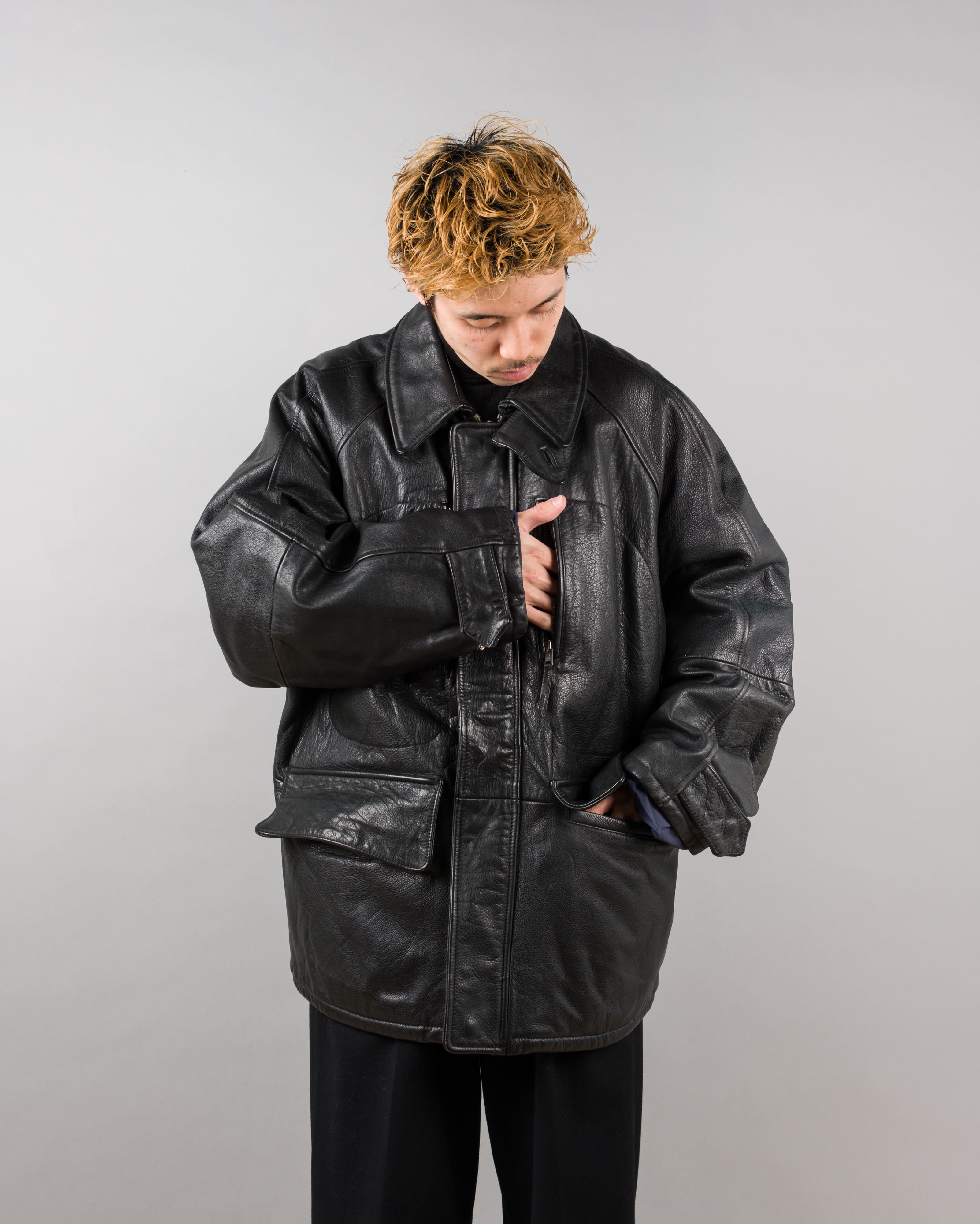 【~90's】Old BONEVILLE Raglan Sleeve D-pocket Leather Jacket