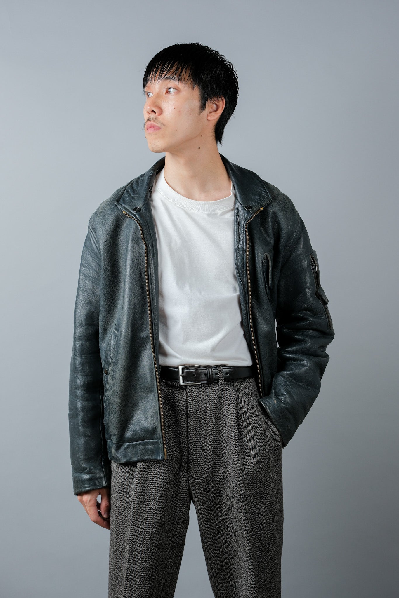 【~70's】French Air Force Pilot Leather Jacket Size.96M