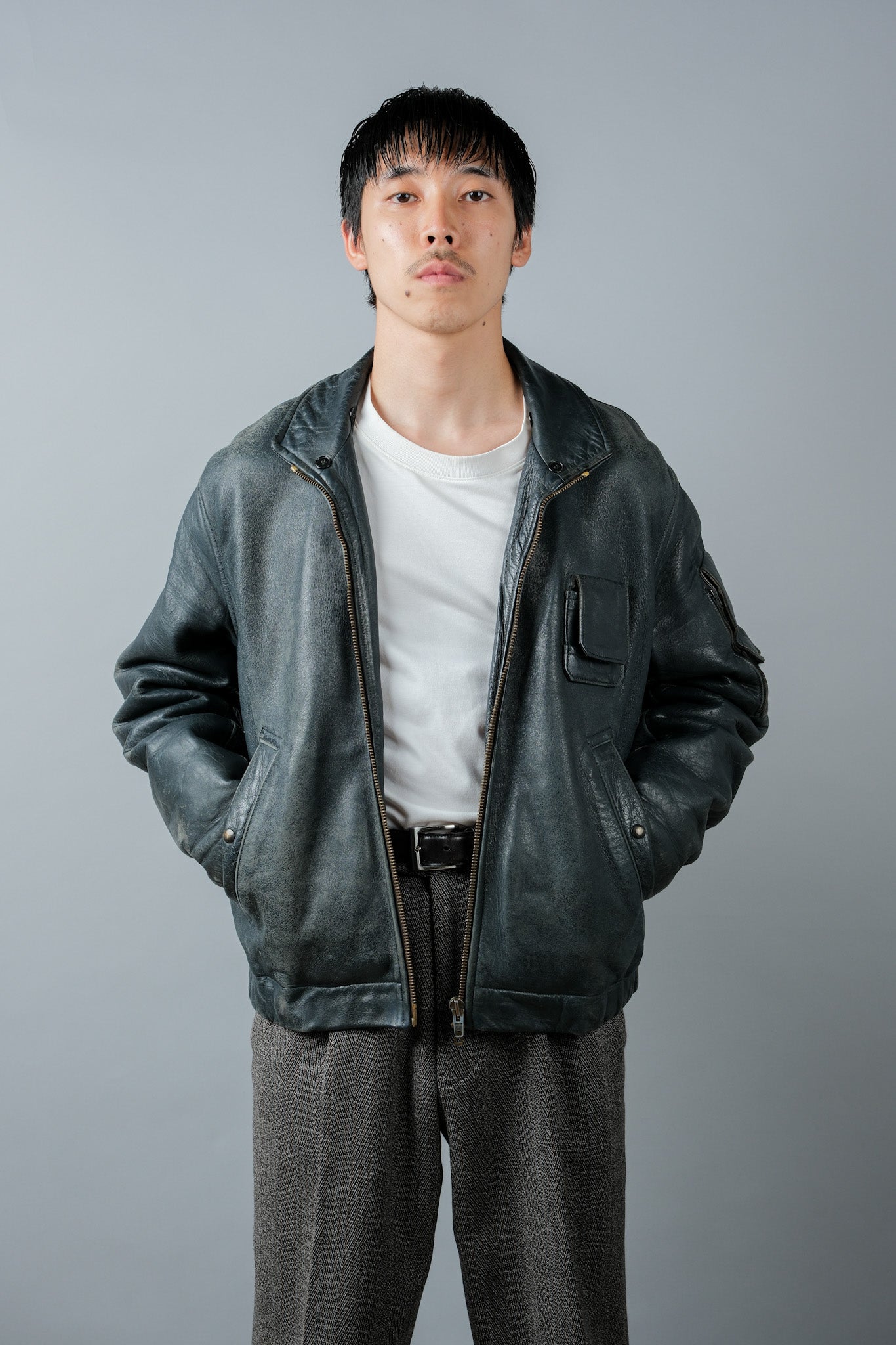 【~70's】French Air Force Pilot Leather Jacket Size.96M