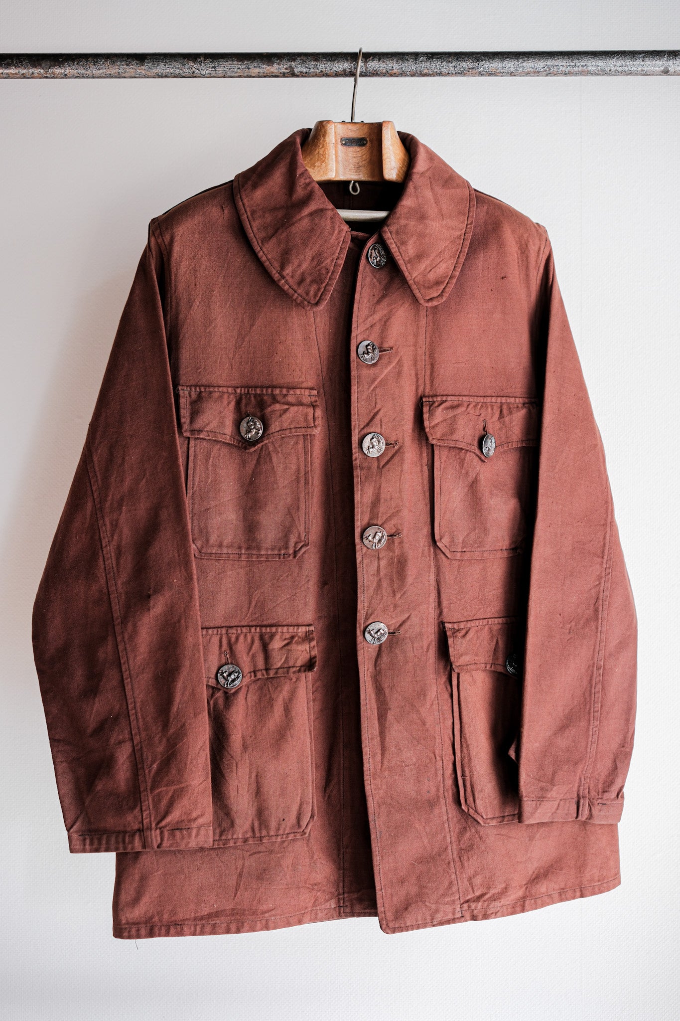 【~20's】French Vintage Reddish Brown Cotton Linen Hunting Jacket