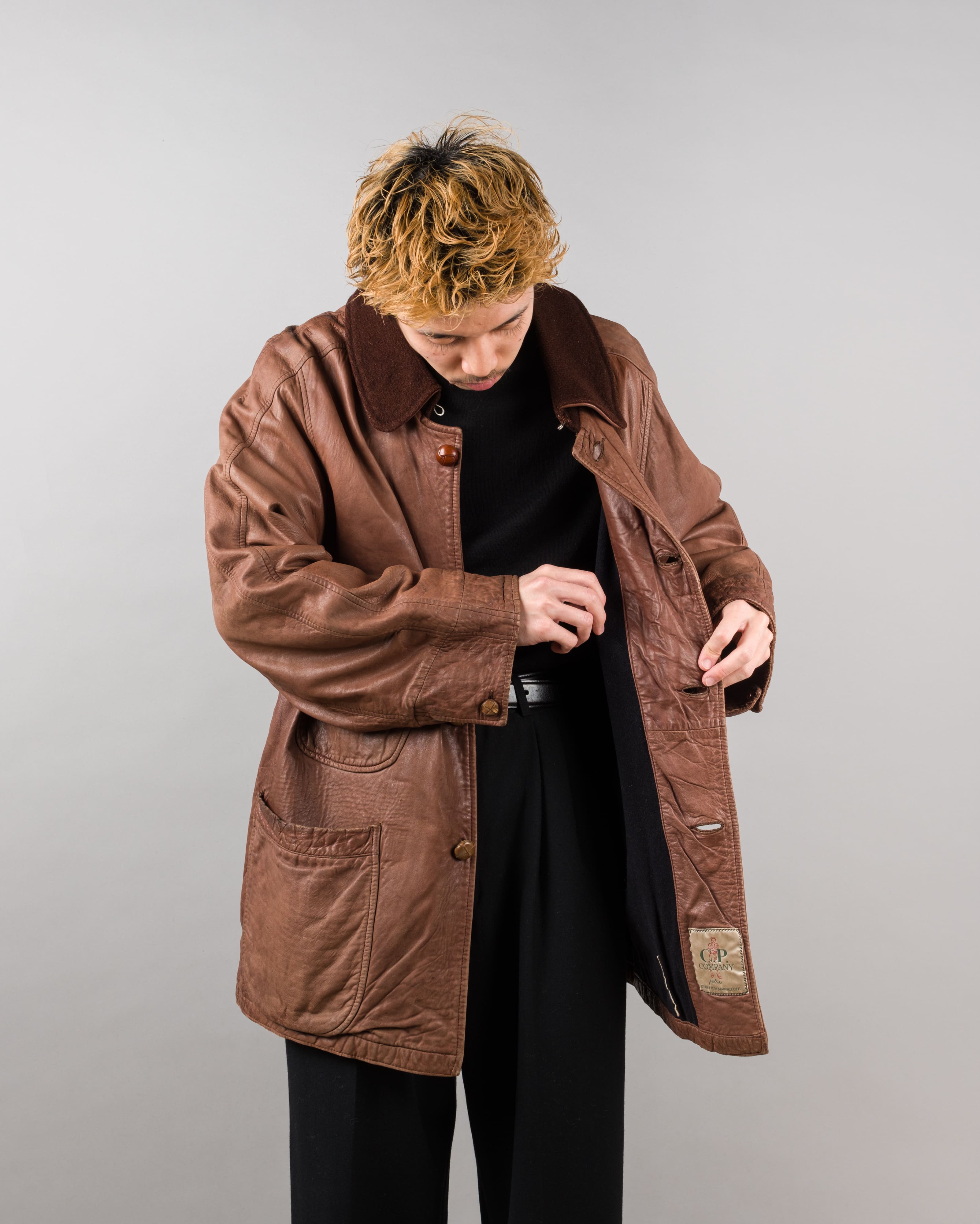 【87AW】Old C.P.Company Brown Leather 4 Pockets Jacket Size.48