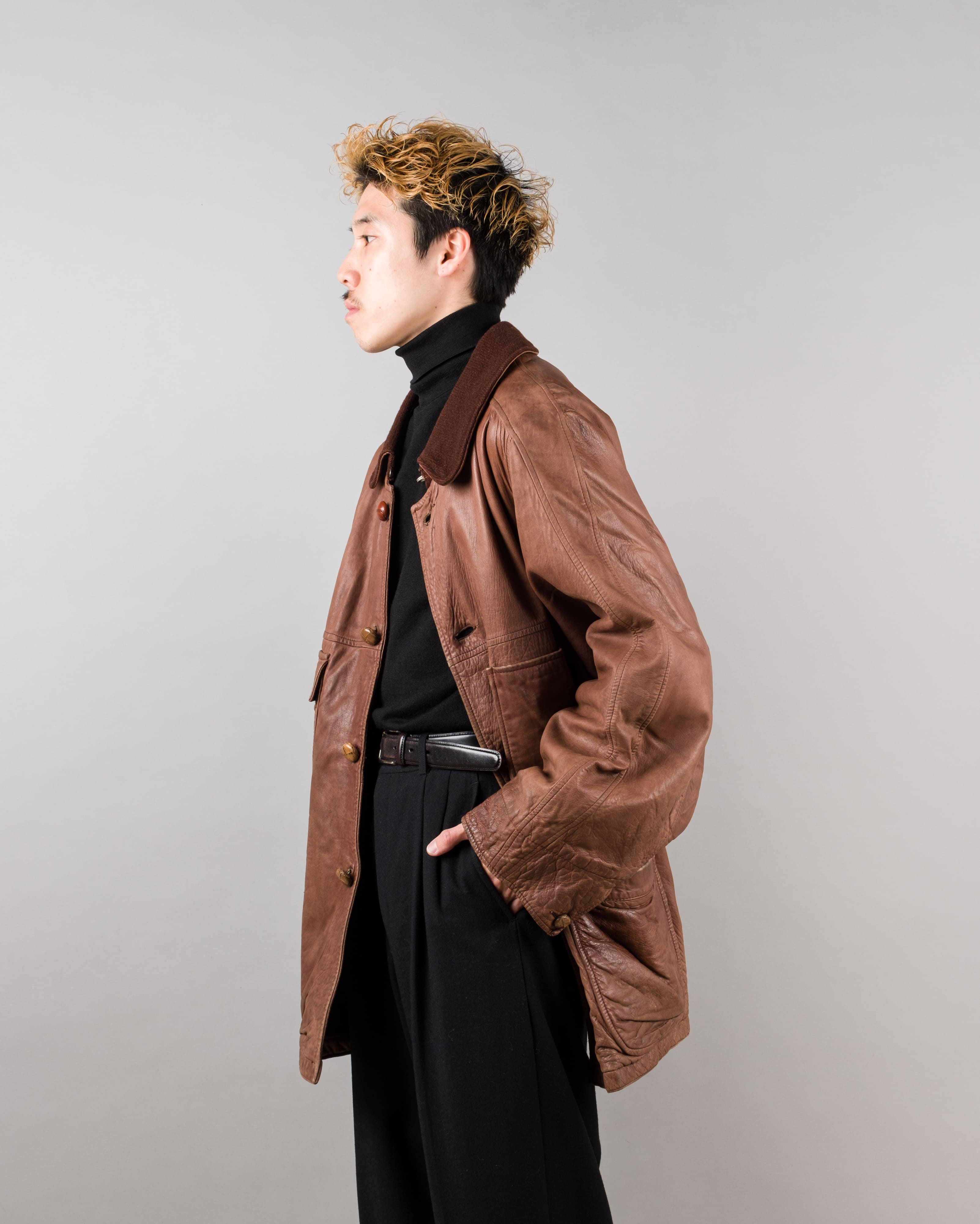 【87AW】Old C.P.Company Brown Leather 4 Pockets Jacket Size.48