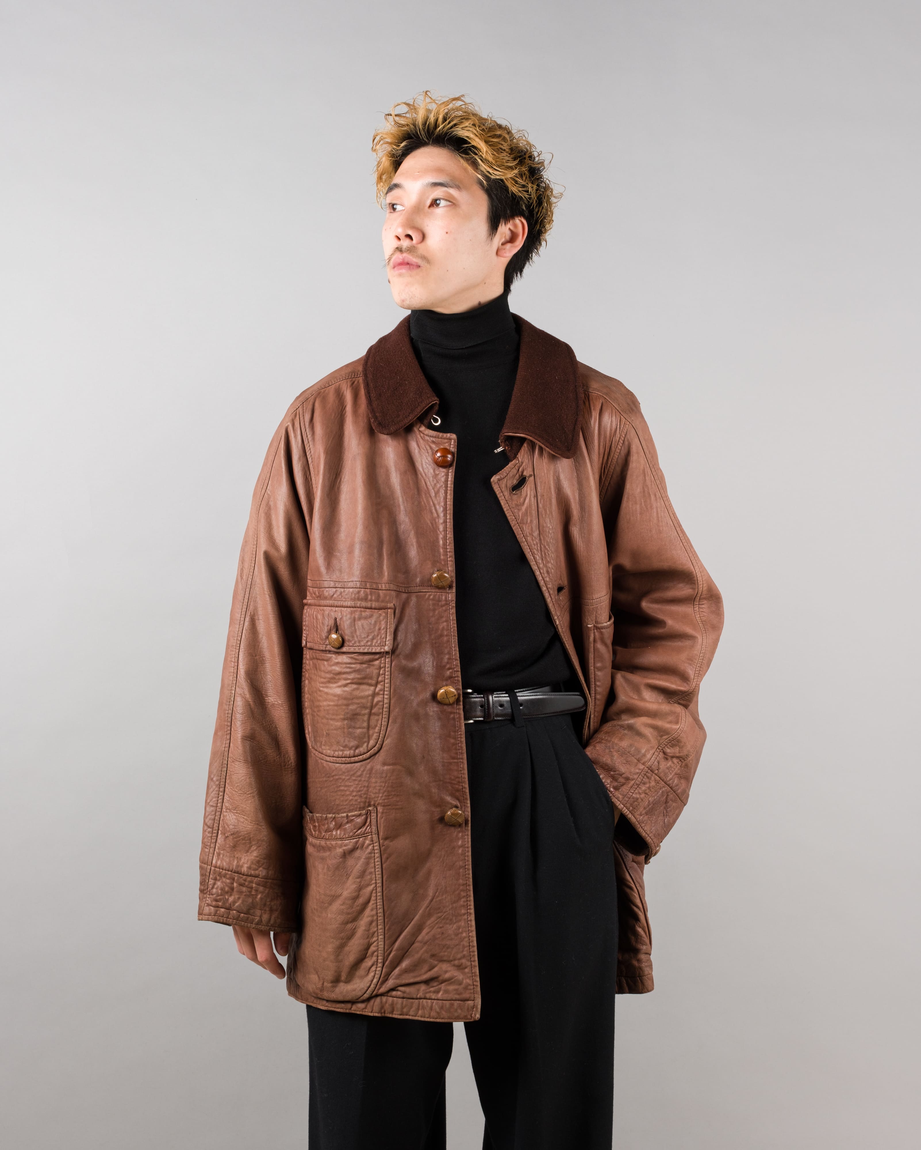 【87AW】Old C.P.Company Brown Leather 4 Pockets Jacket Size.48