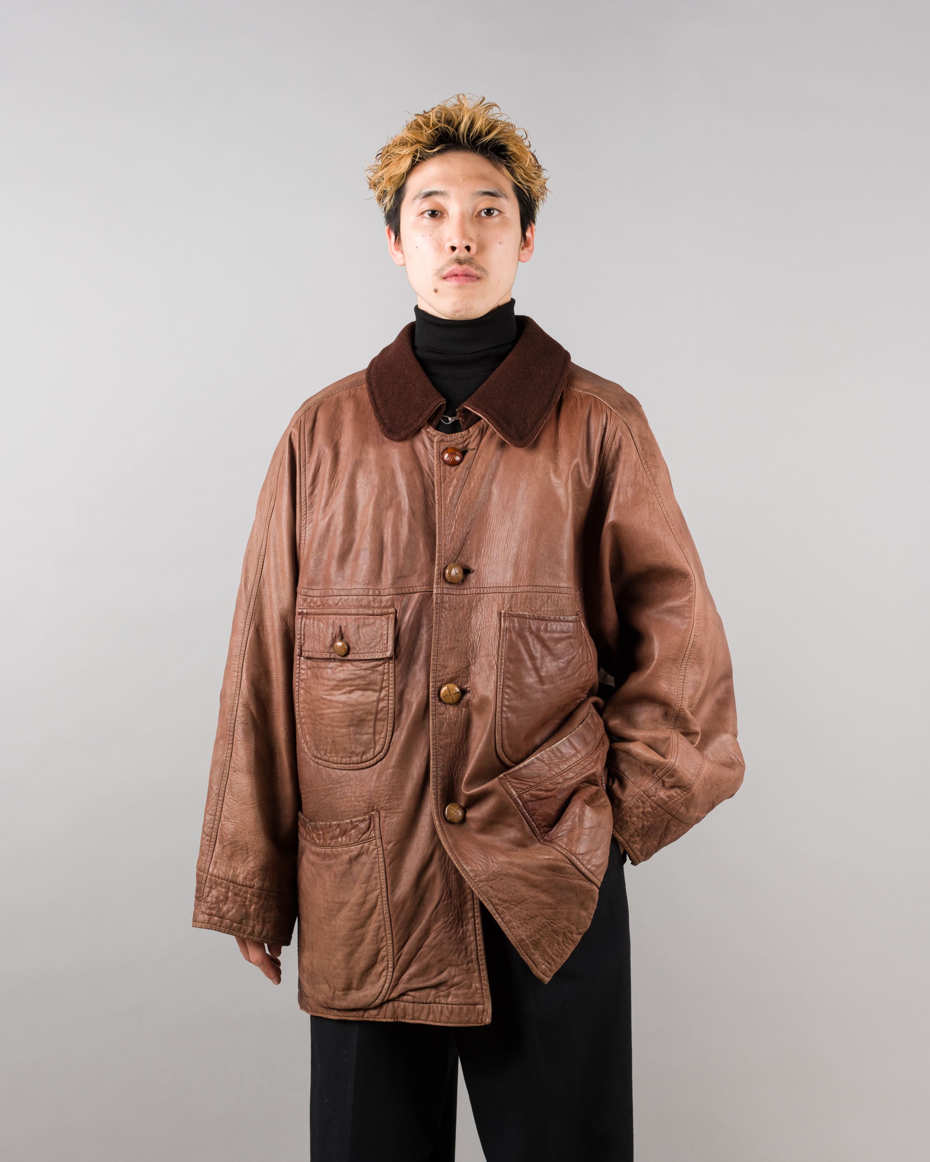 【87AW】Old C.P.Company Brown Leather 4 Pockets Jacket Size.48