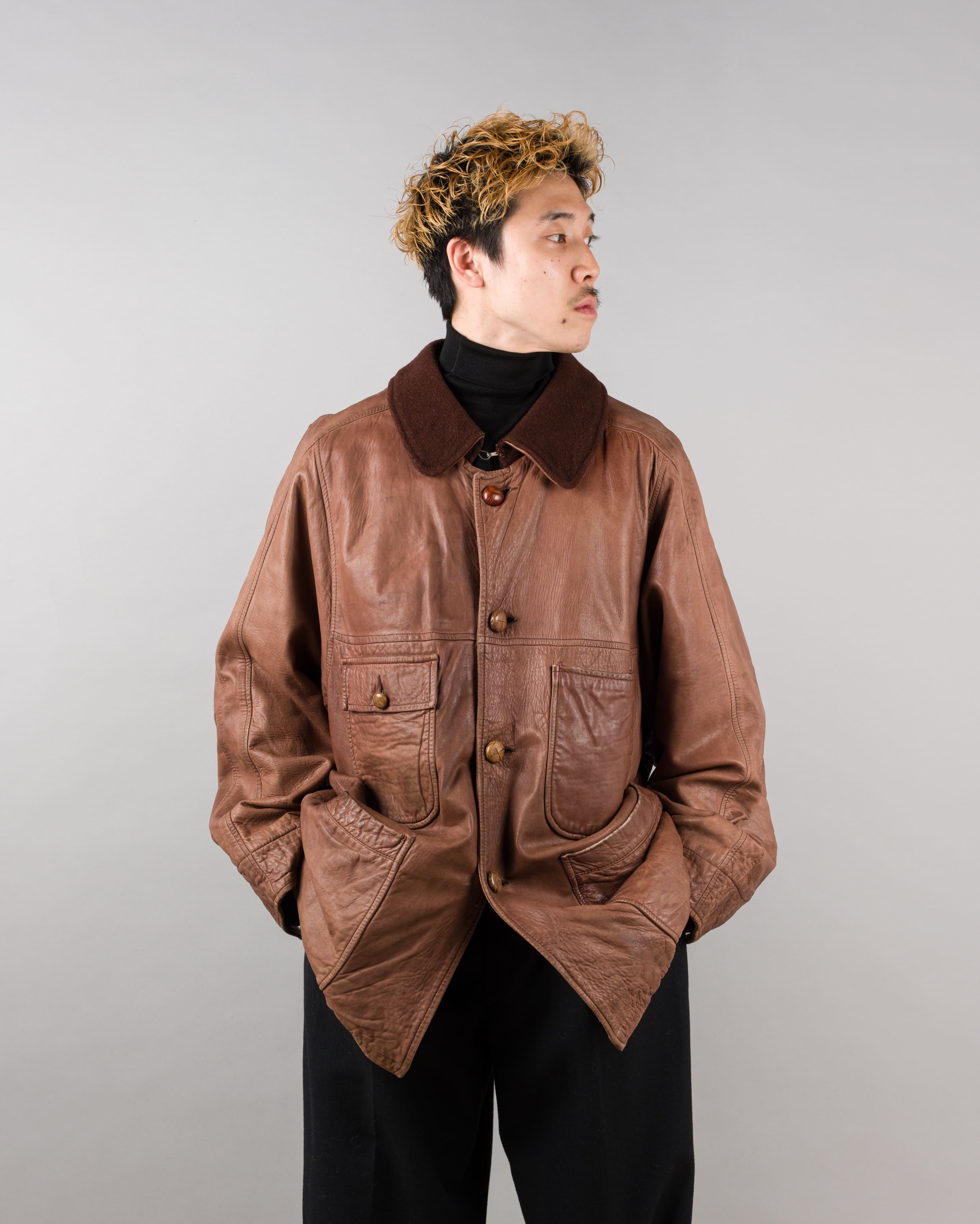 【87AW】Old C.P.Company Brown Leather 4 Pockets Jacket Size.48