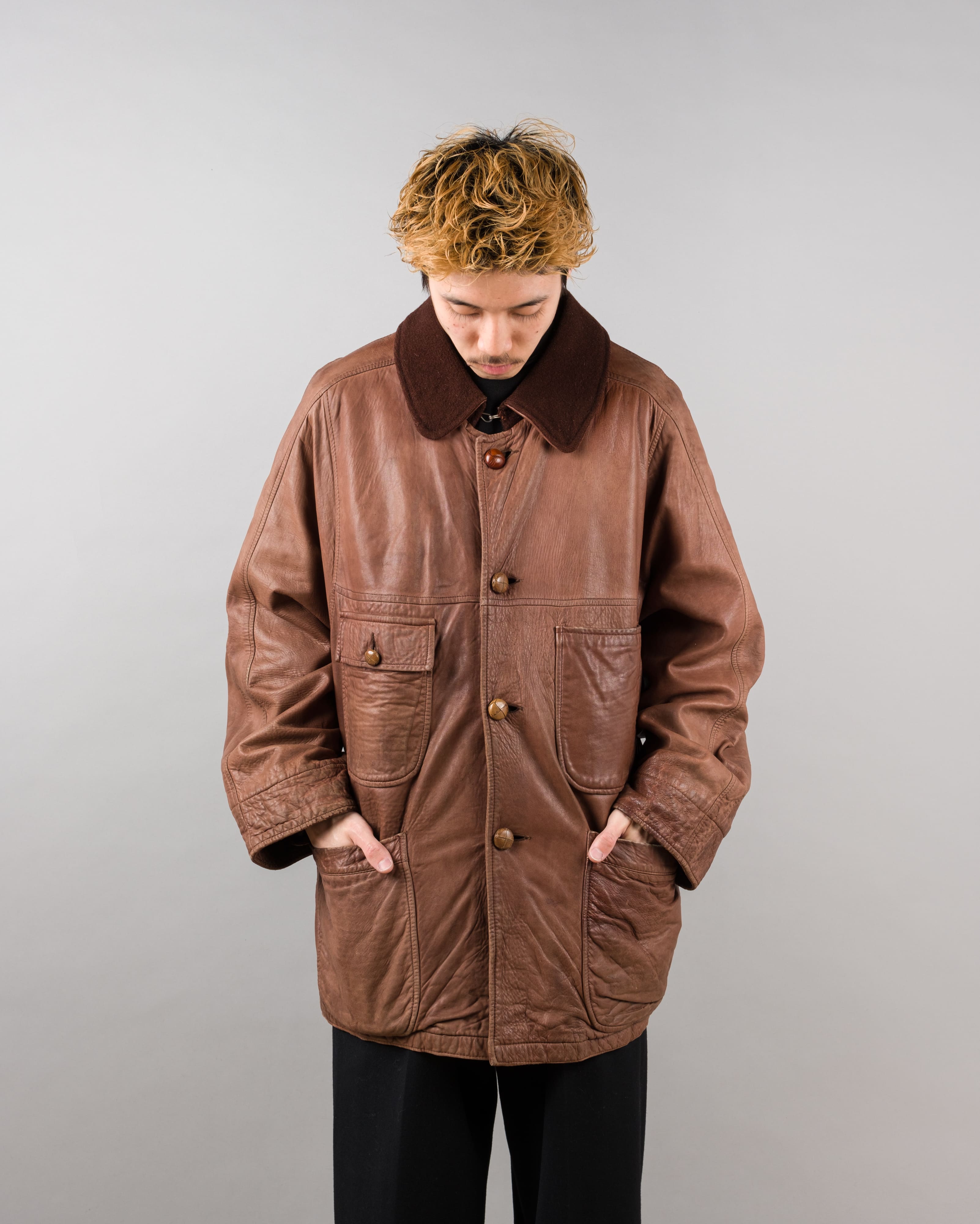 【87AW】Old C.P.Company Brown Leather 4 Pockets Jacket Size.48