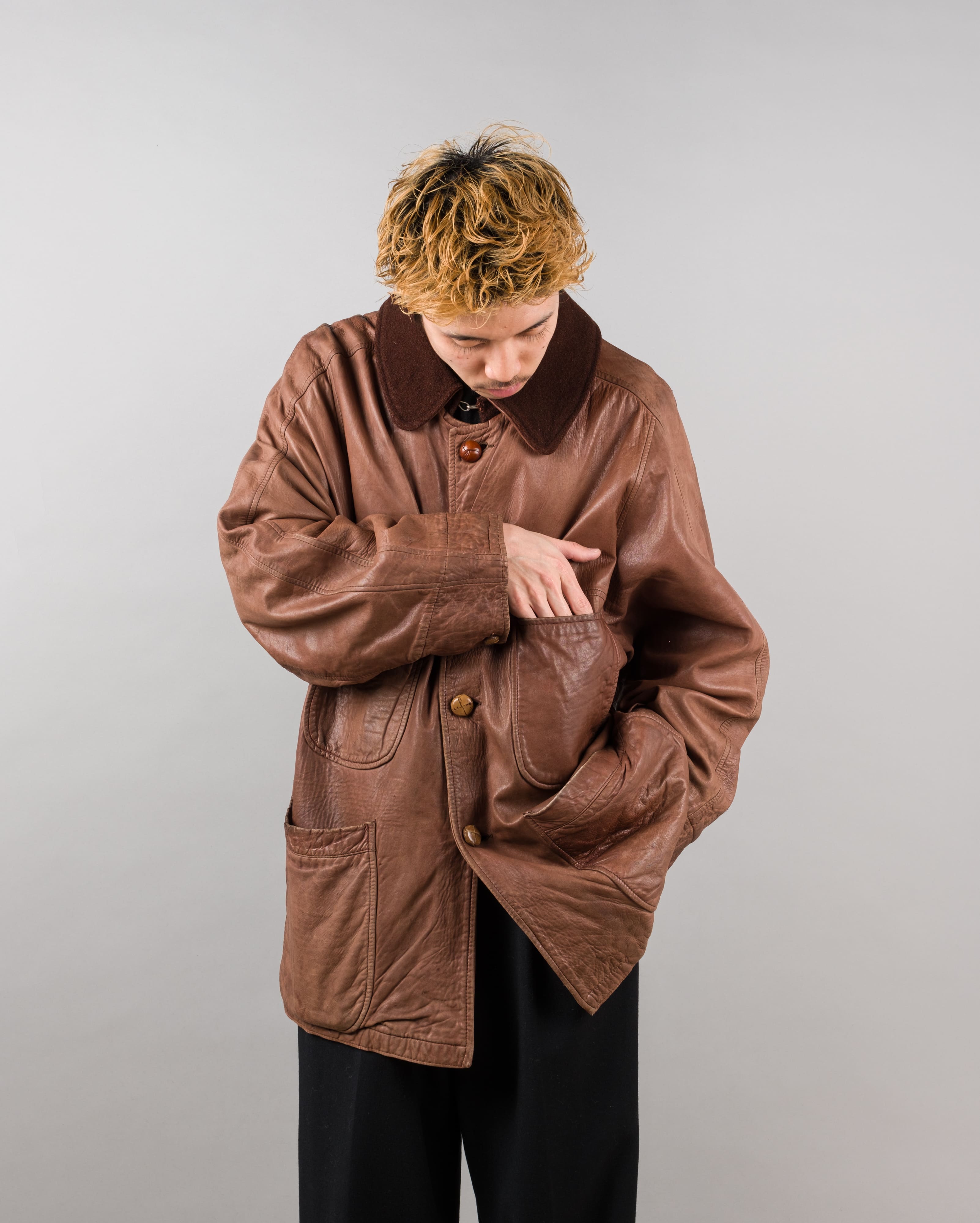 【87AW】Old C.P.Company Brown Leather 4 Pockets Jacket Size.48