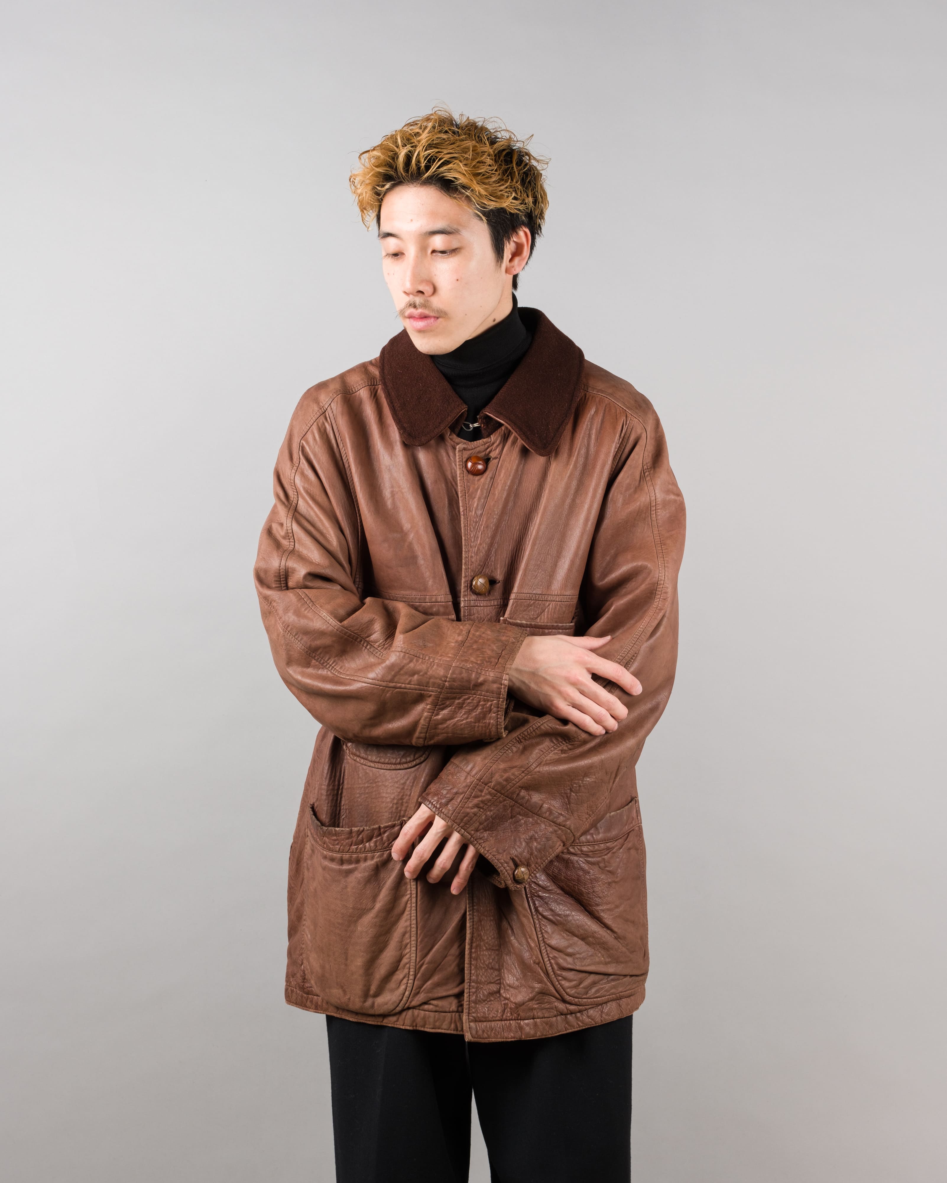 【87AW】Old C.P.Company Brown Leather 4 Pockets Jacket Size.48