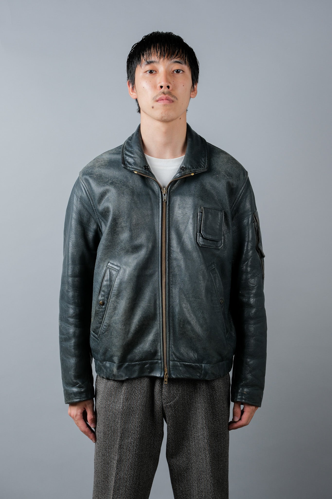 【~70's】French Air Force Pilot Leather Jacket Size.96M