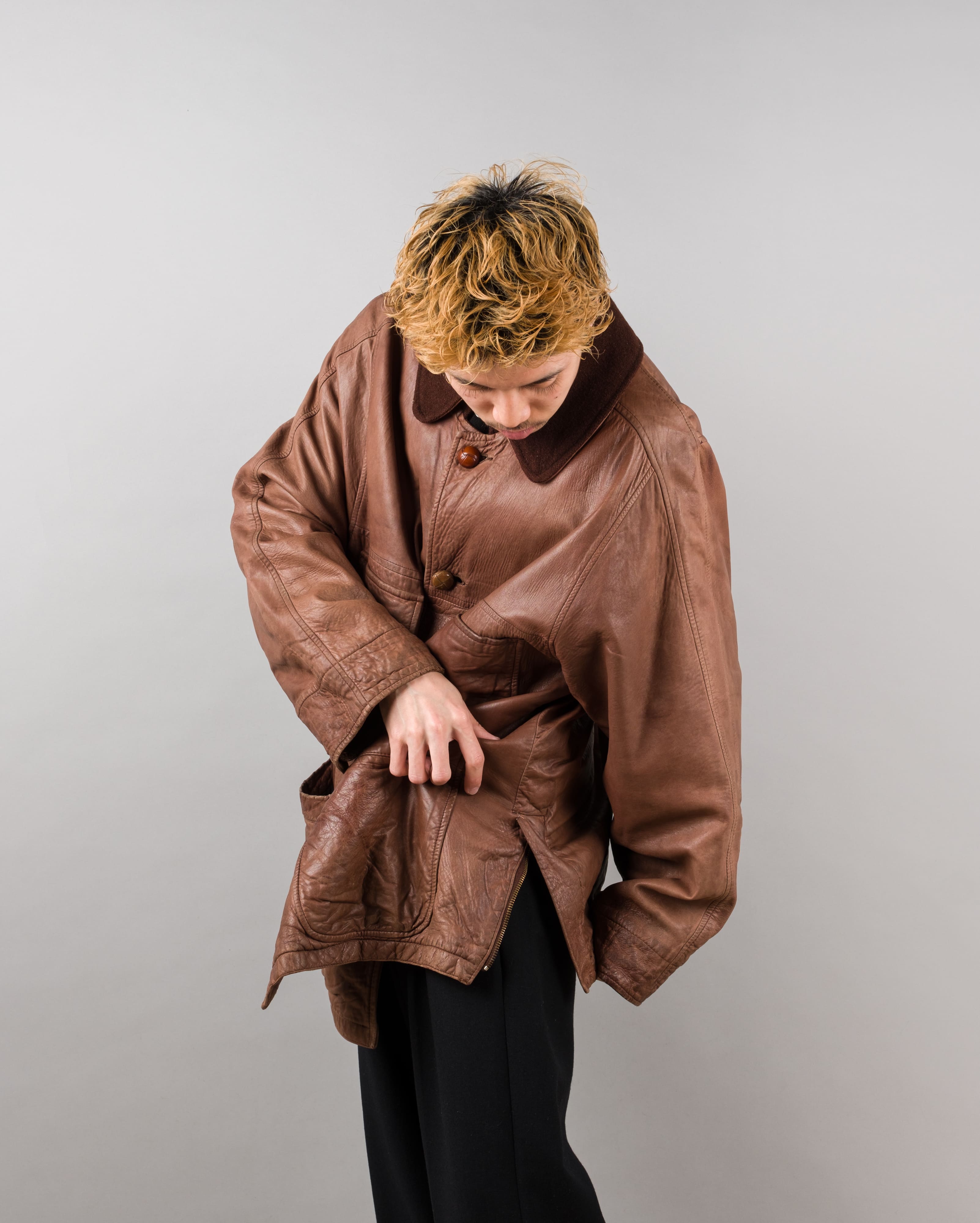 【87AW】Old C.P.Company Brown Leather 4 Pockets Jacket Size.48