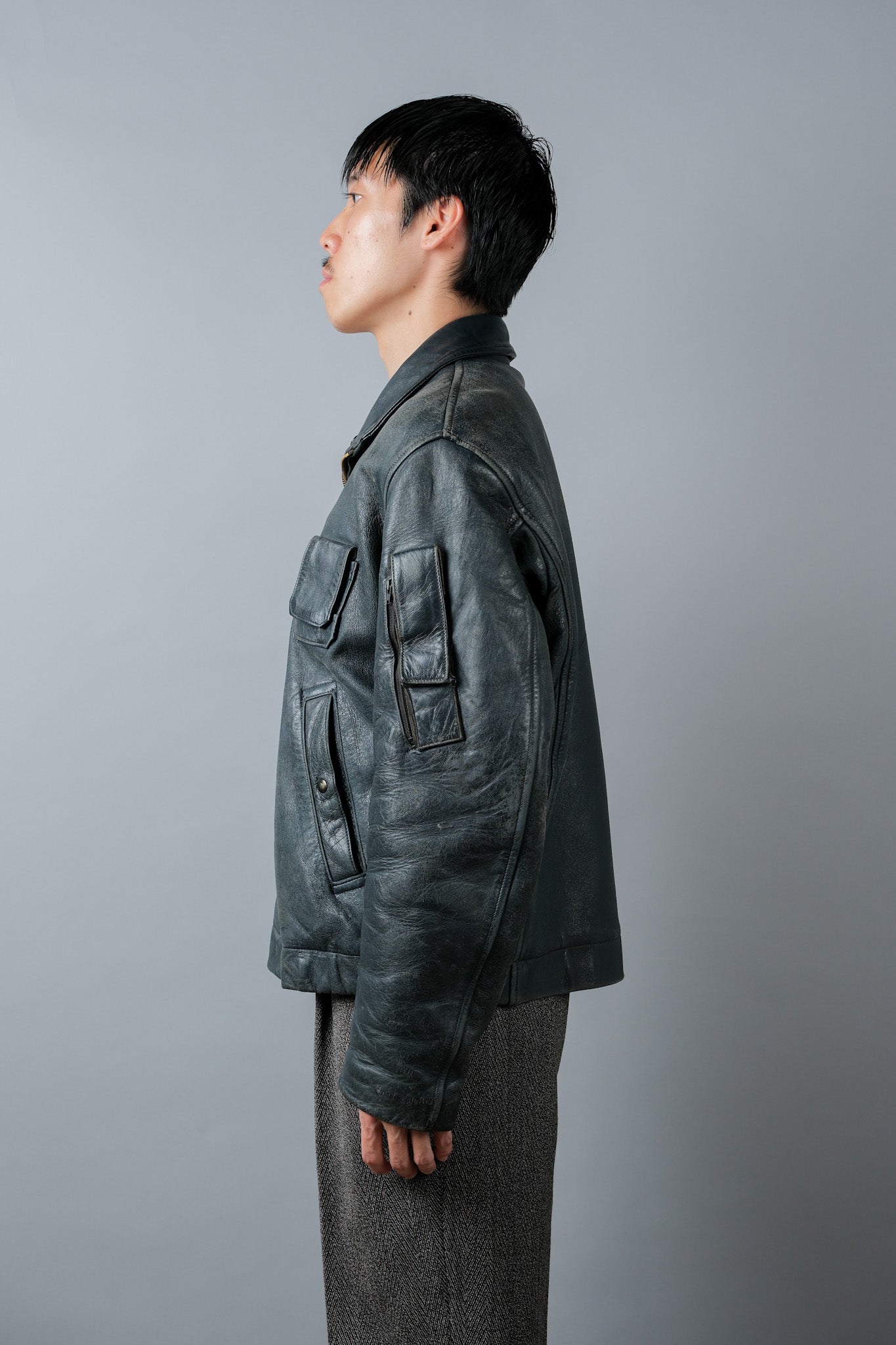 【~70's】French Air Force Pilot Leather Jacket Size.96M