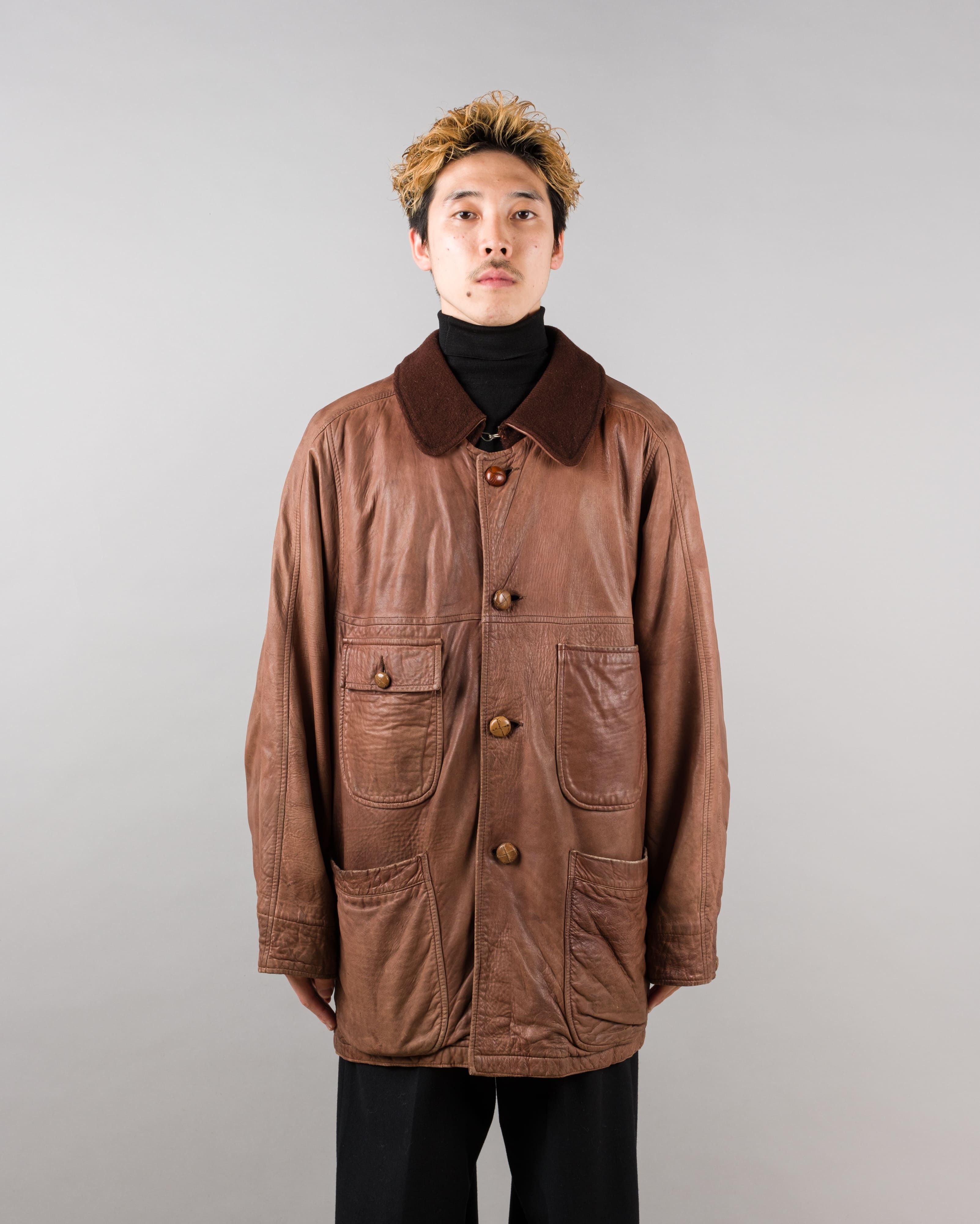 【87AW】Old C.P.Company Brown Leather 4 Pockets Jacket Size.48