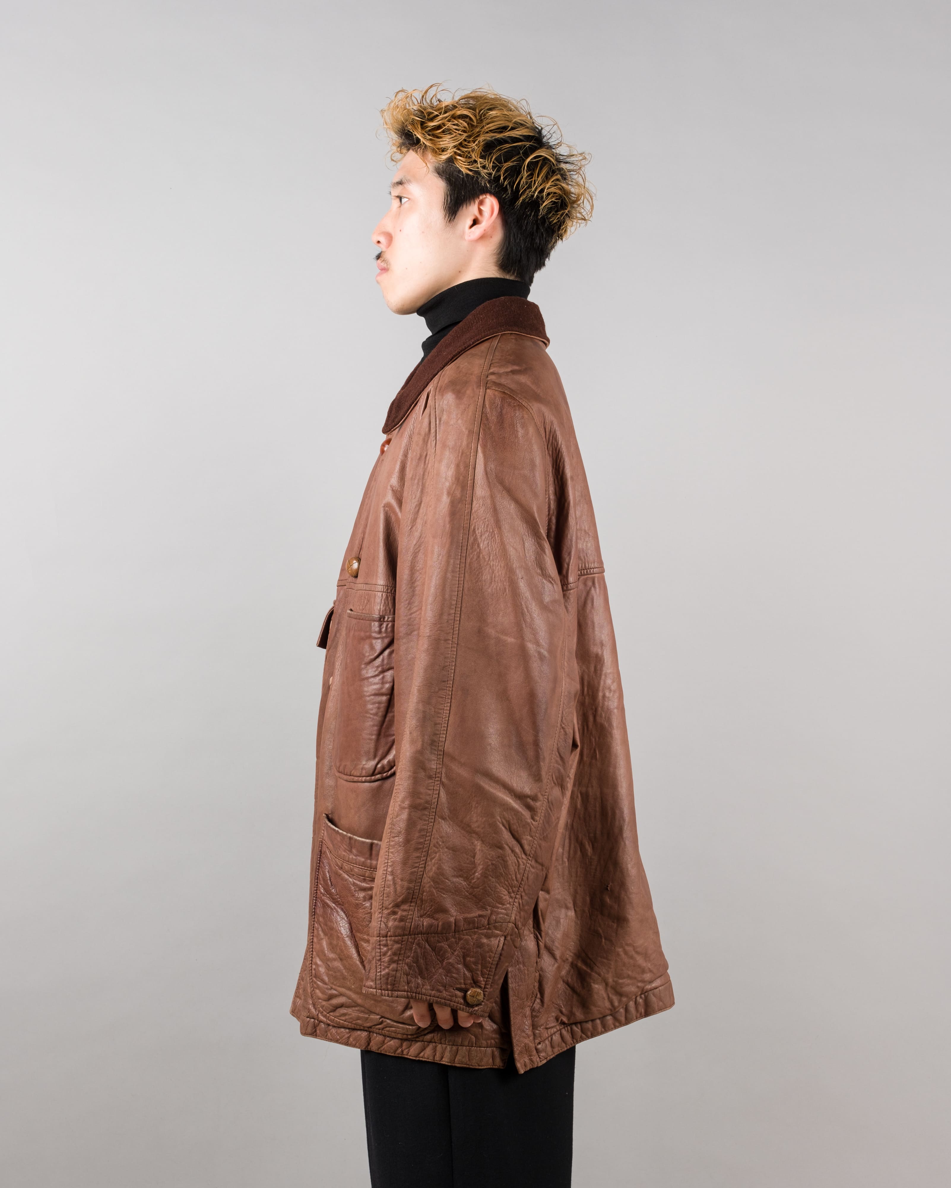 【87AW】Old C.P.Company Brown Leather 4 Pockets Jacket Size.48