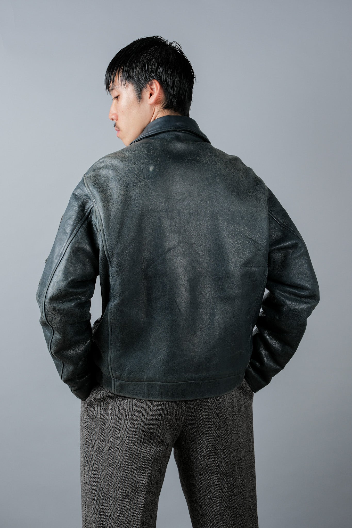 【~70's】French Air Force Pilot Leather Jacket Size.96M