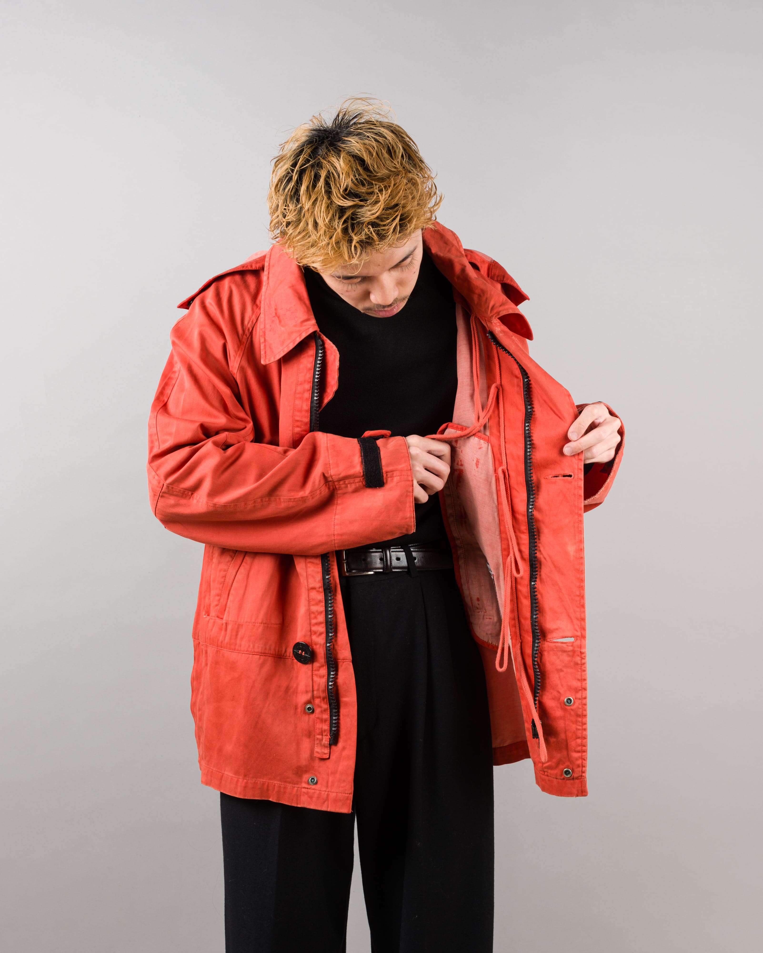 【96AW】Old STONE ISLAND Garment Dyed Detachable Hood Raglan Sleeve Cotton Jacket Size.M "RASO GOMMATO" "Green Edge"