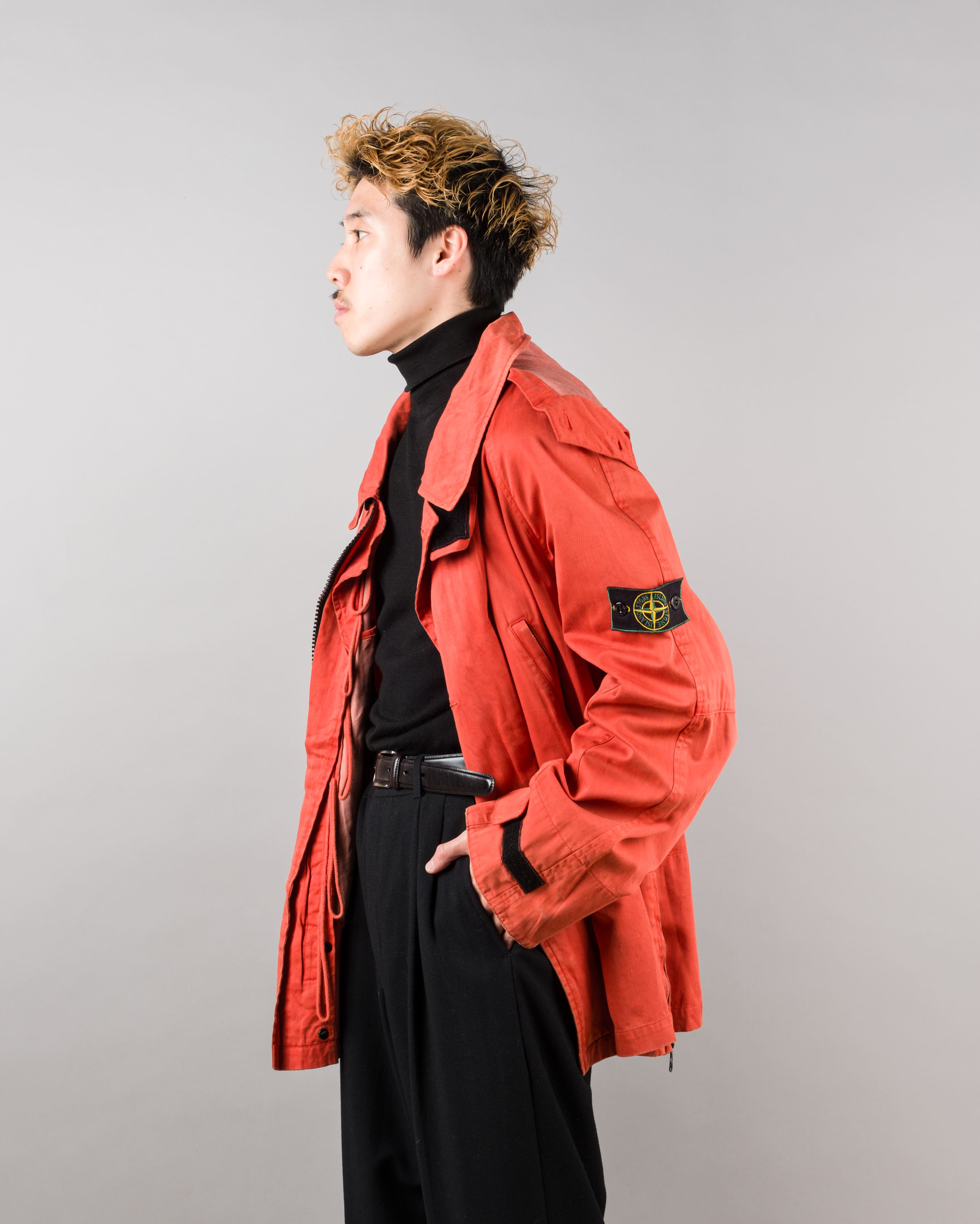 【96AW】Old STONE ISLAND Garment Dyed Detachable Hood Raglan Sleeve Cotton Jacket Size.M "RASO GOMMATO" "Green Edge"