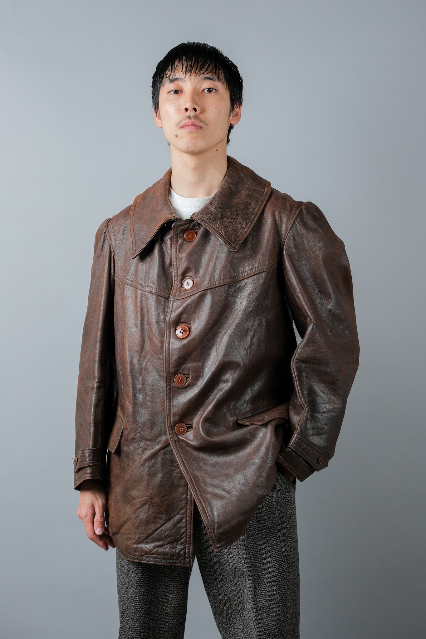 【~40's】WWⅡ French Army M35 Tank Crew Leather Jacket