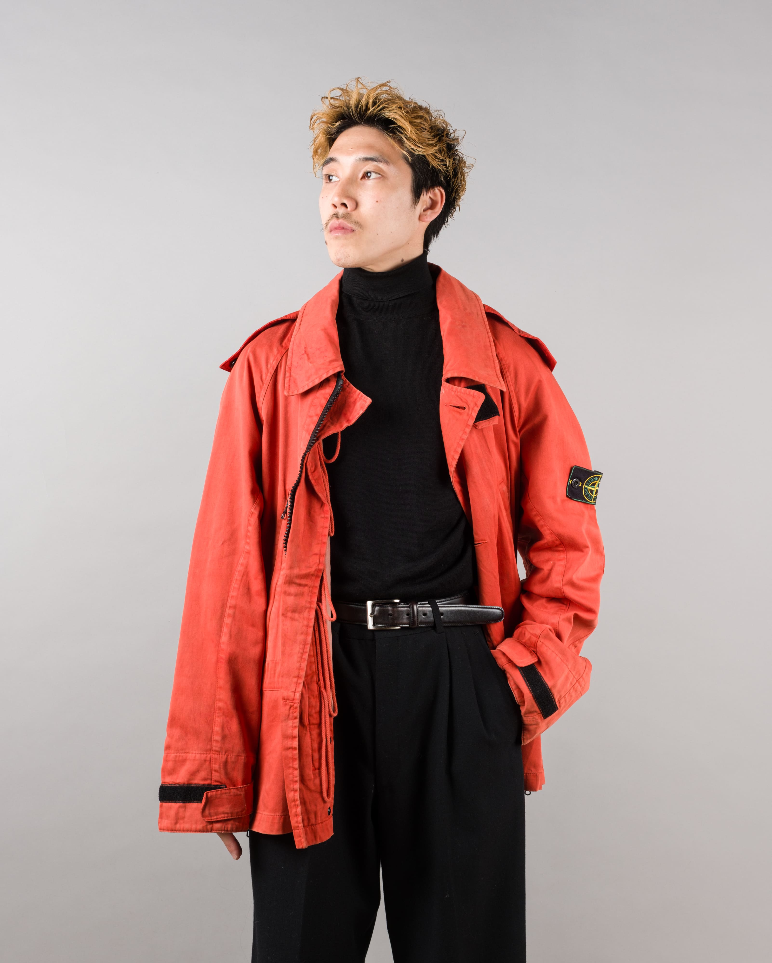 【96AW】Old STONE ISLAND Garment Dyed Detachable Hood Raglan Sleeve Cotton Jacket Size.M "RASO GOMMATO" "Green Edge"