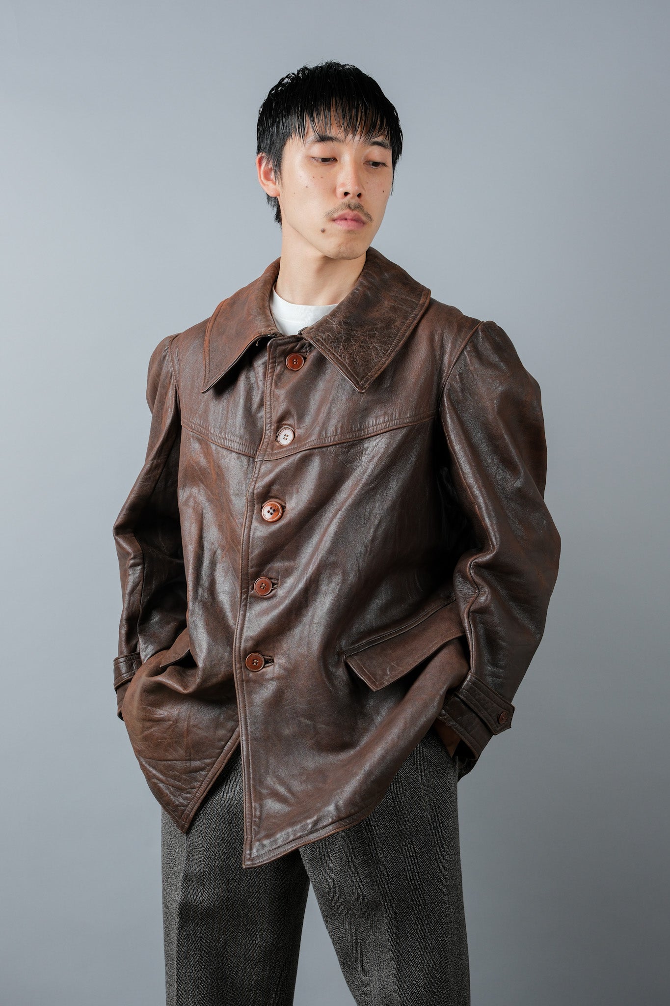 【~40's】WWⅡ French Army M35 Tank Crew Leather Jacket