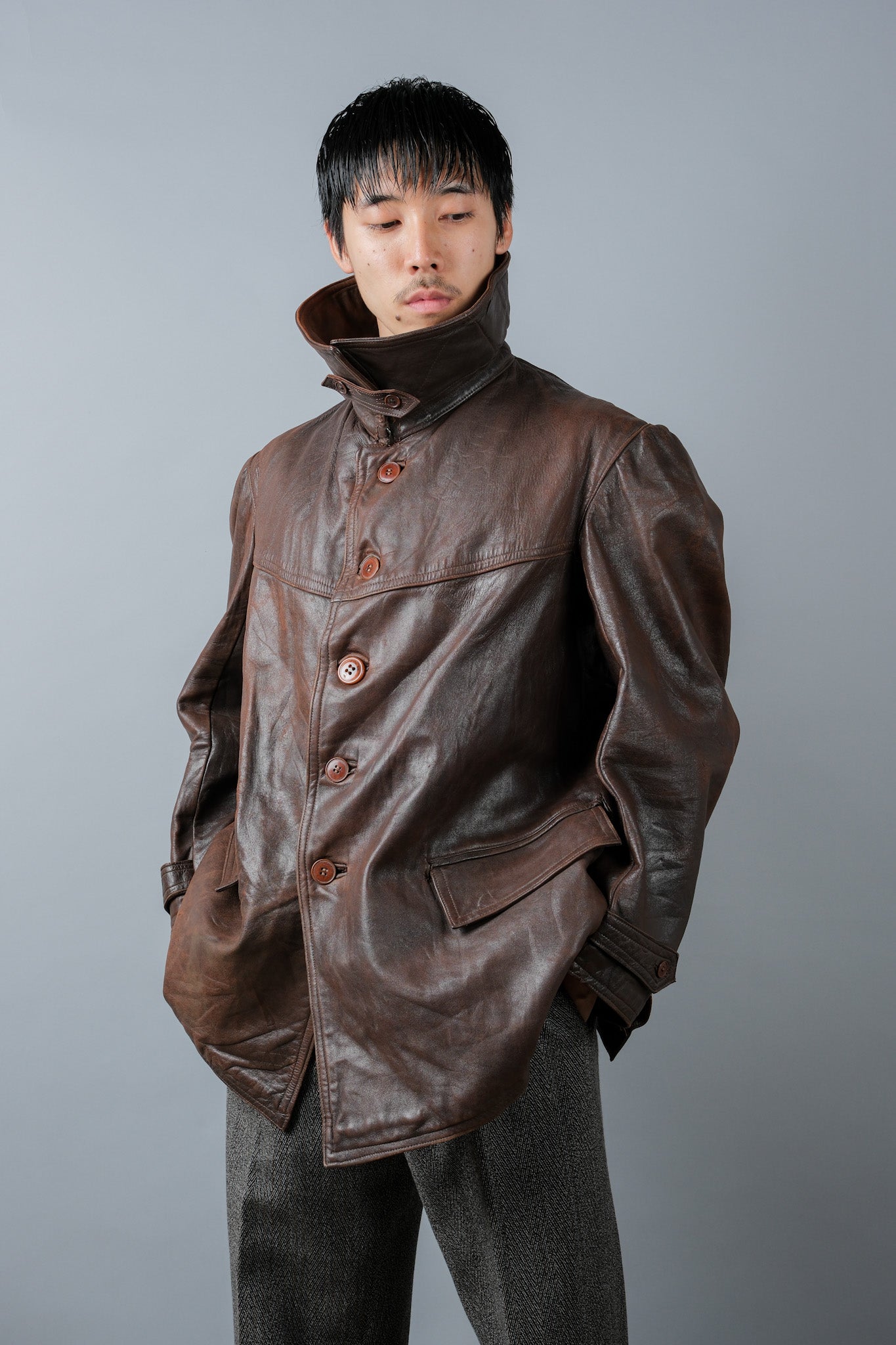 【~40's】WWⅡ French Army M35 Tank Crew Leather Jacket