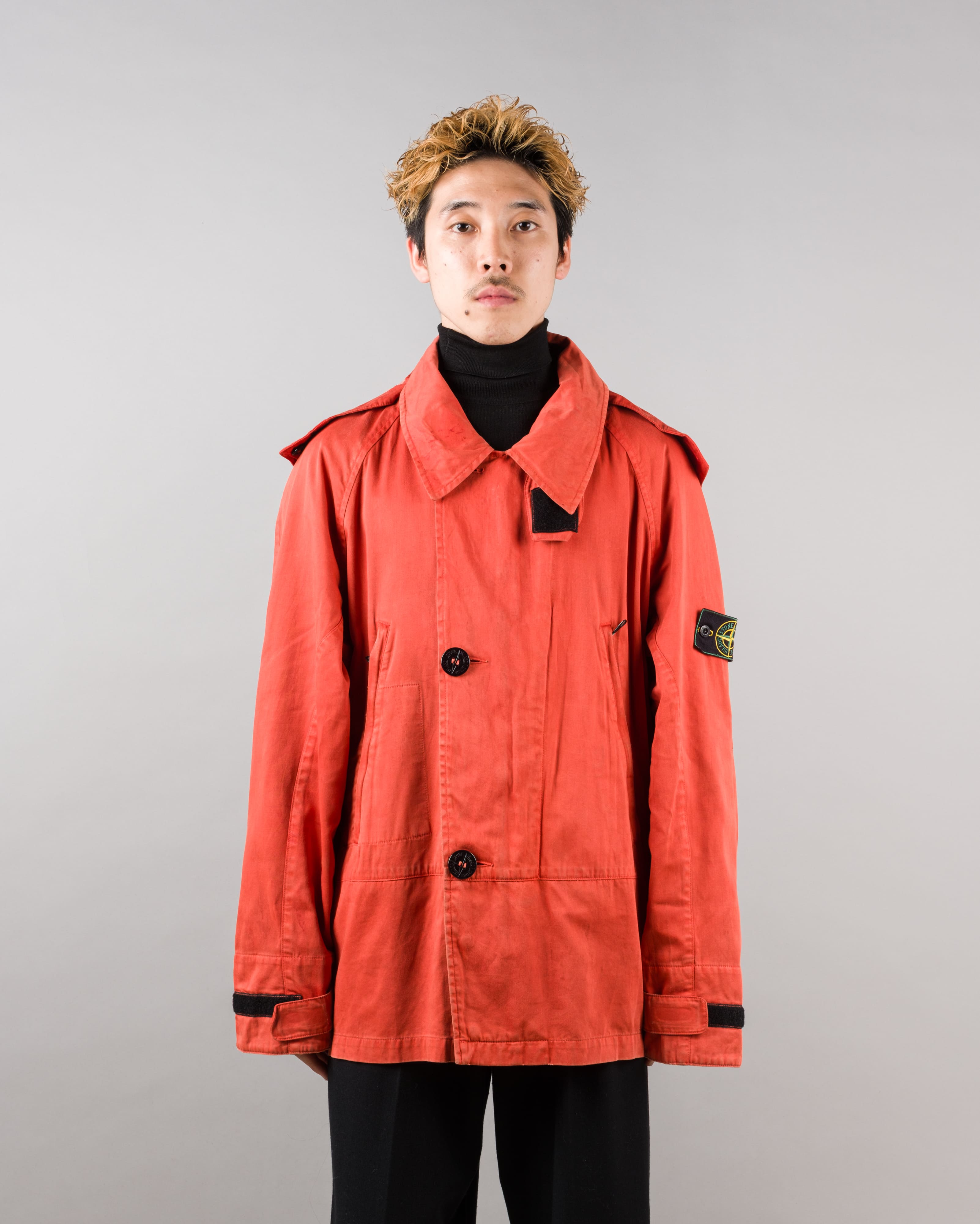 【96AW】Old STONE ISLAND Garment Dyed Detachable Hood Raglan Sleeve Cotton Jacket Size.M "RASO GOMMATO" "Green Edge"