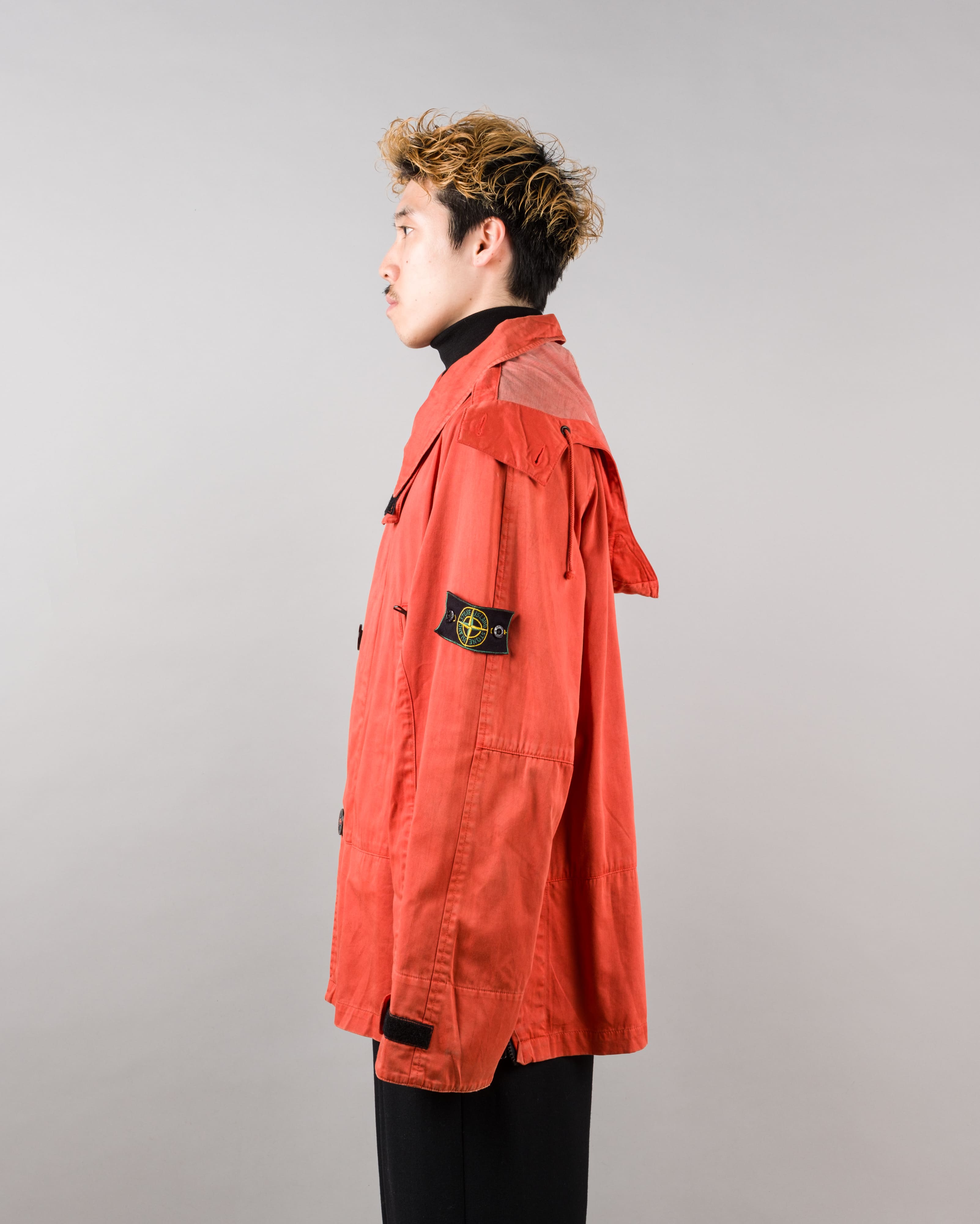 【96AW】Old STONE ISLAND Garment Dyed Detachable Hood Raglan Sleeve Cotton Jacket Size.M "RASO GOMMATO" "Green Edge"
