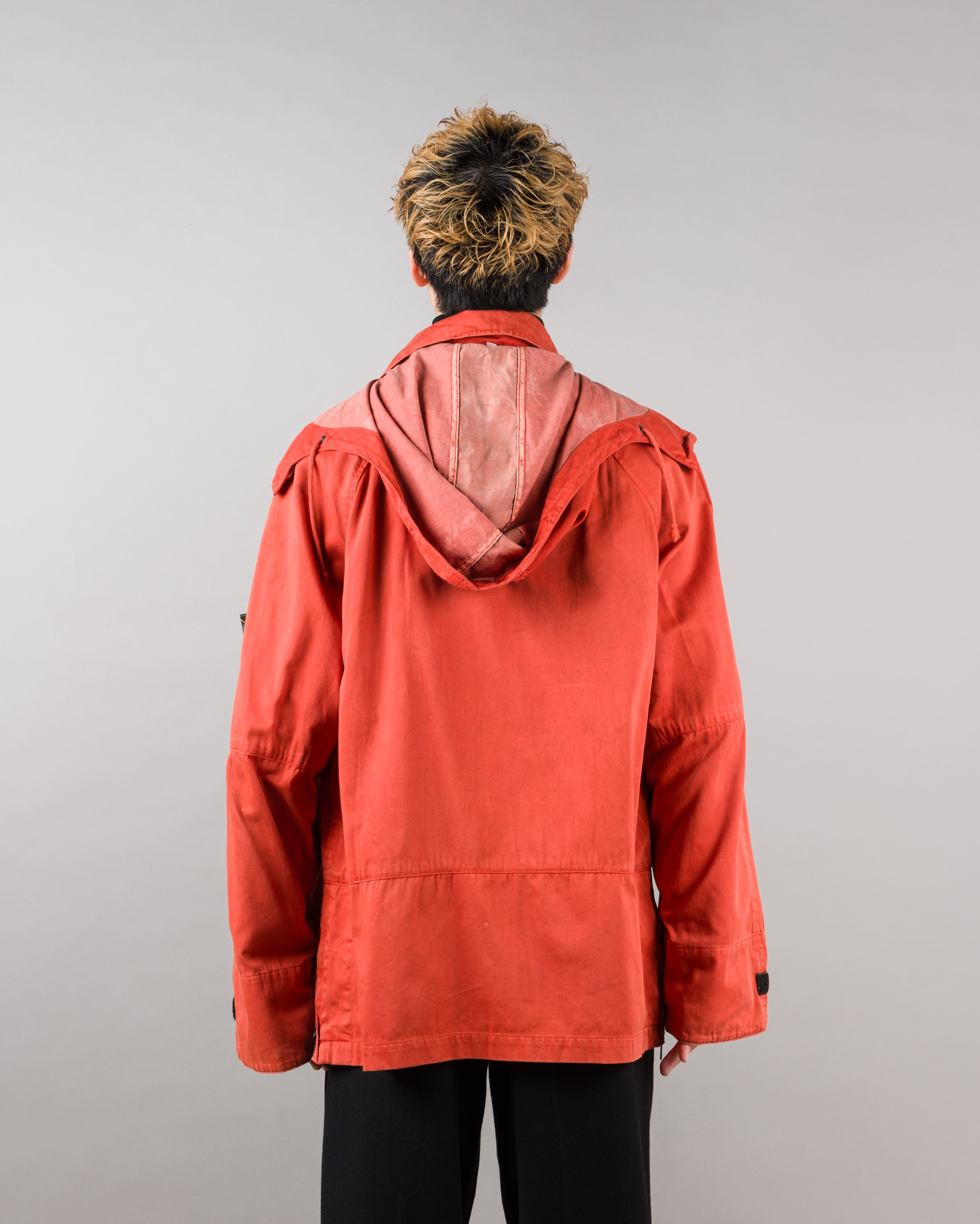 【96AW】Old STONE ISLAND Garment Dyed Detachable Hood Raglan Sleeve Cotton Jacket Size.M "RASO GOMMATO" "Green Edge"