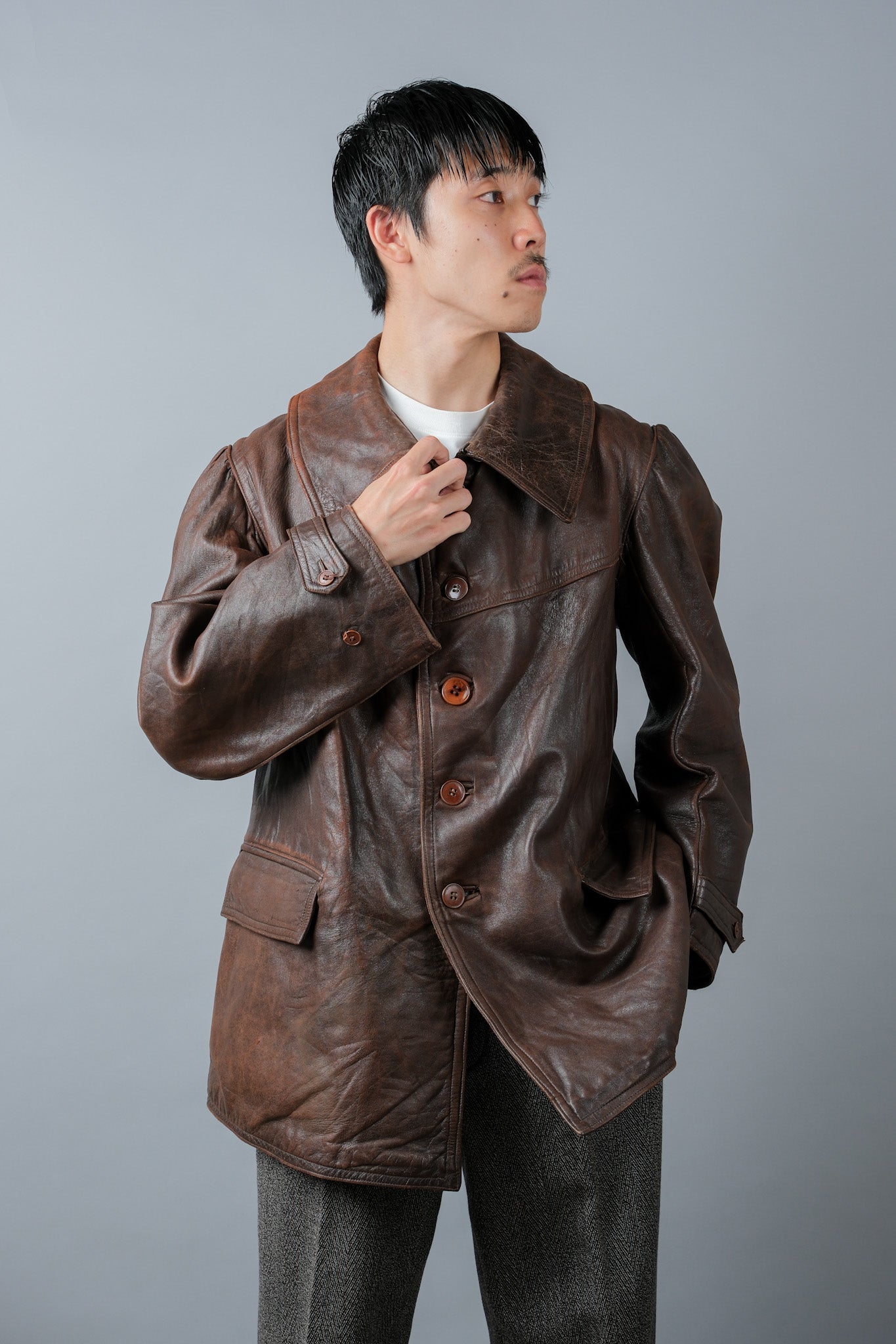 【~40's】WWⅡ French Army M35 Tank Crew Leather Jacket