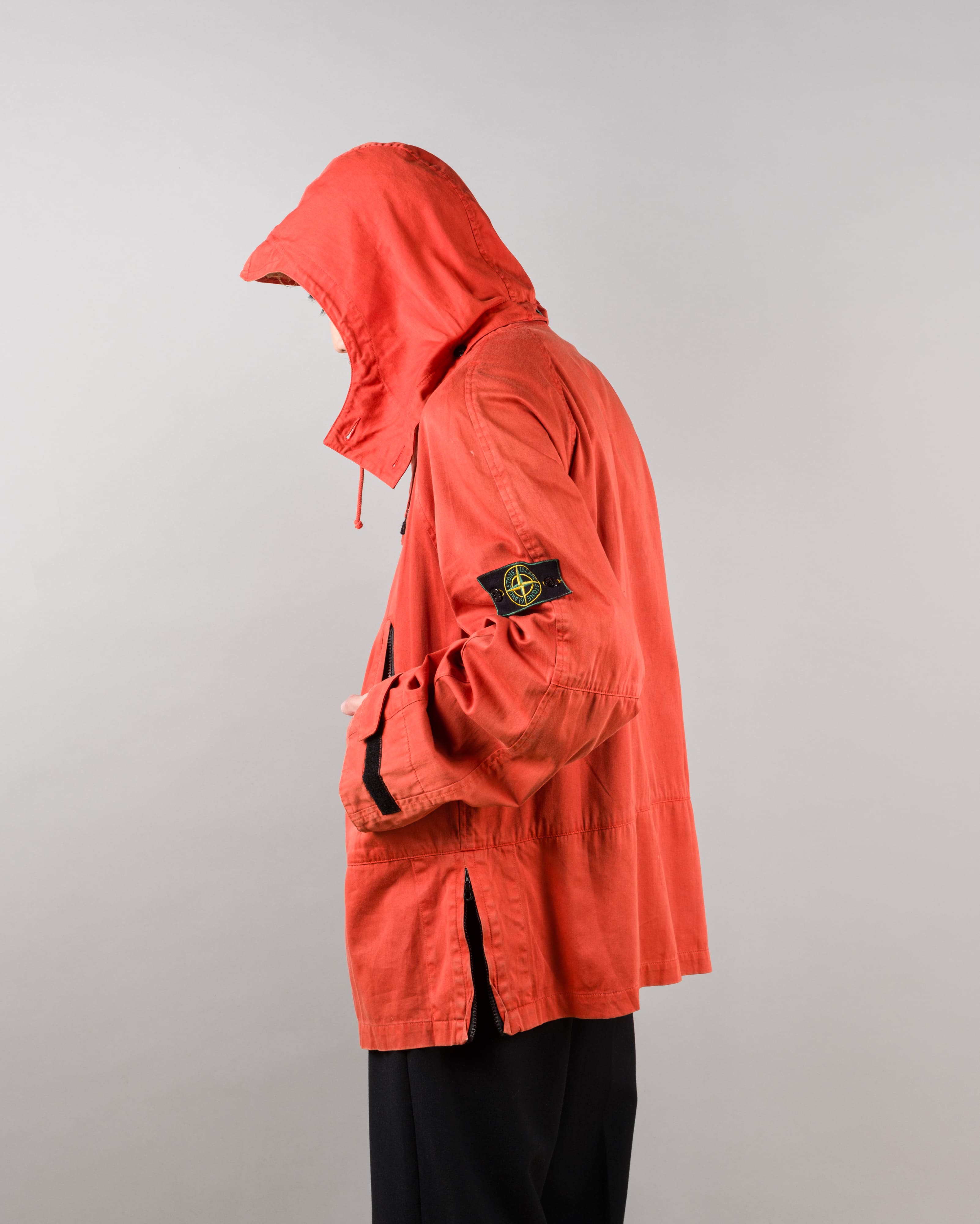 【96AW】Old STONE ISLAND Garment Dyed Detachable Hood Raglan Sleeve Cotton Jacket Size.M "RASO GOMMATO" "Green Edge"
