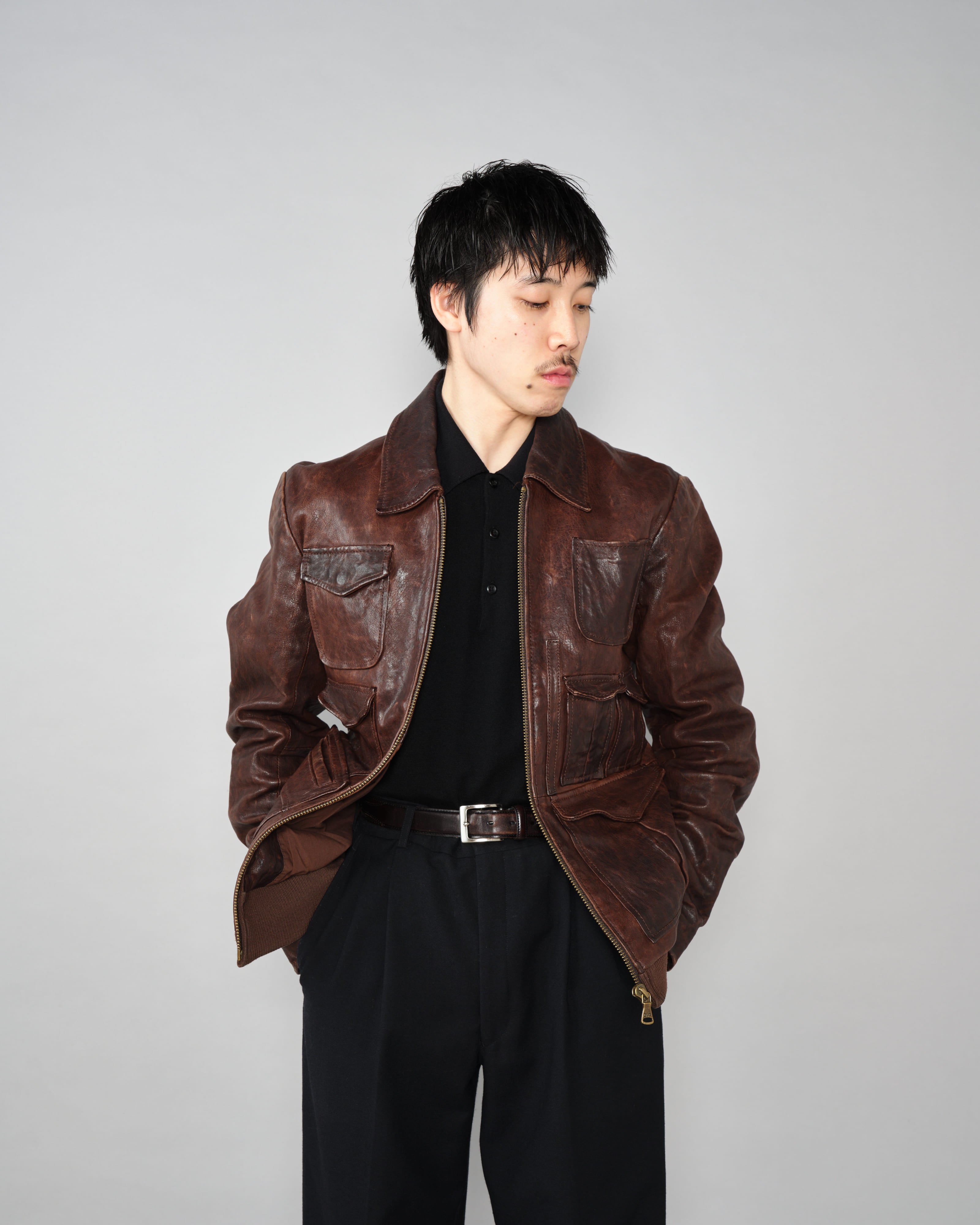 【~00’s】Old DOLCE&GABBANA Multi Pocket Leather Jacket Size.50