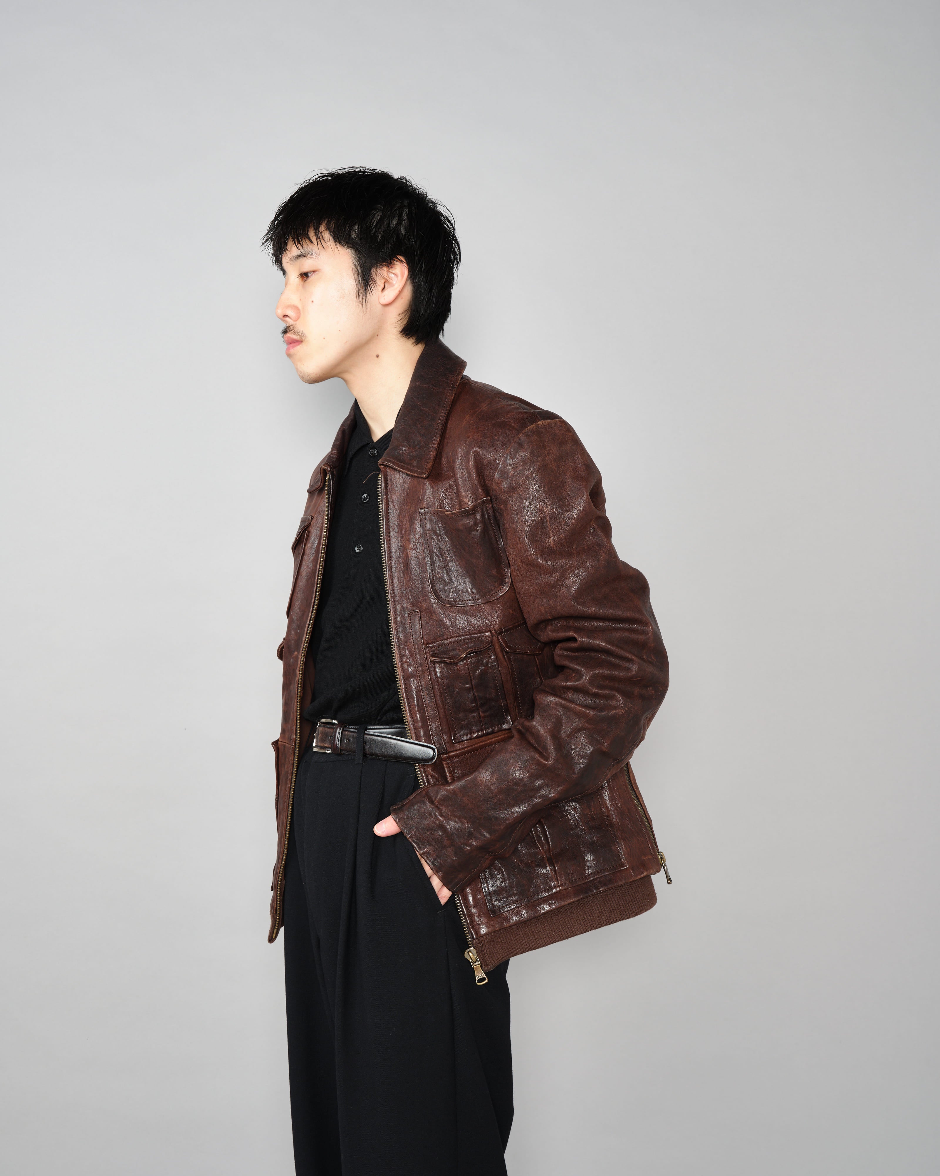 【~00’s】Old DOLCE&GABBANA Multi Pocket Leather Jacket Size.50