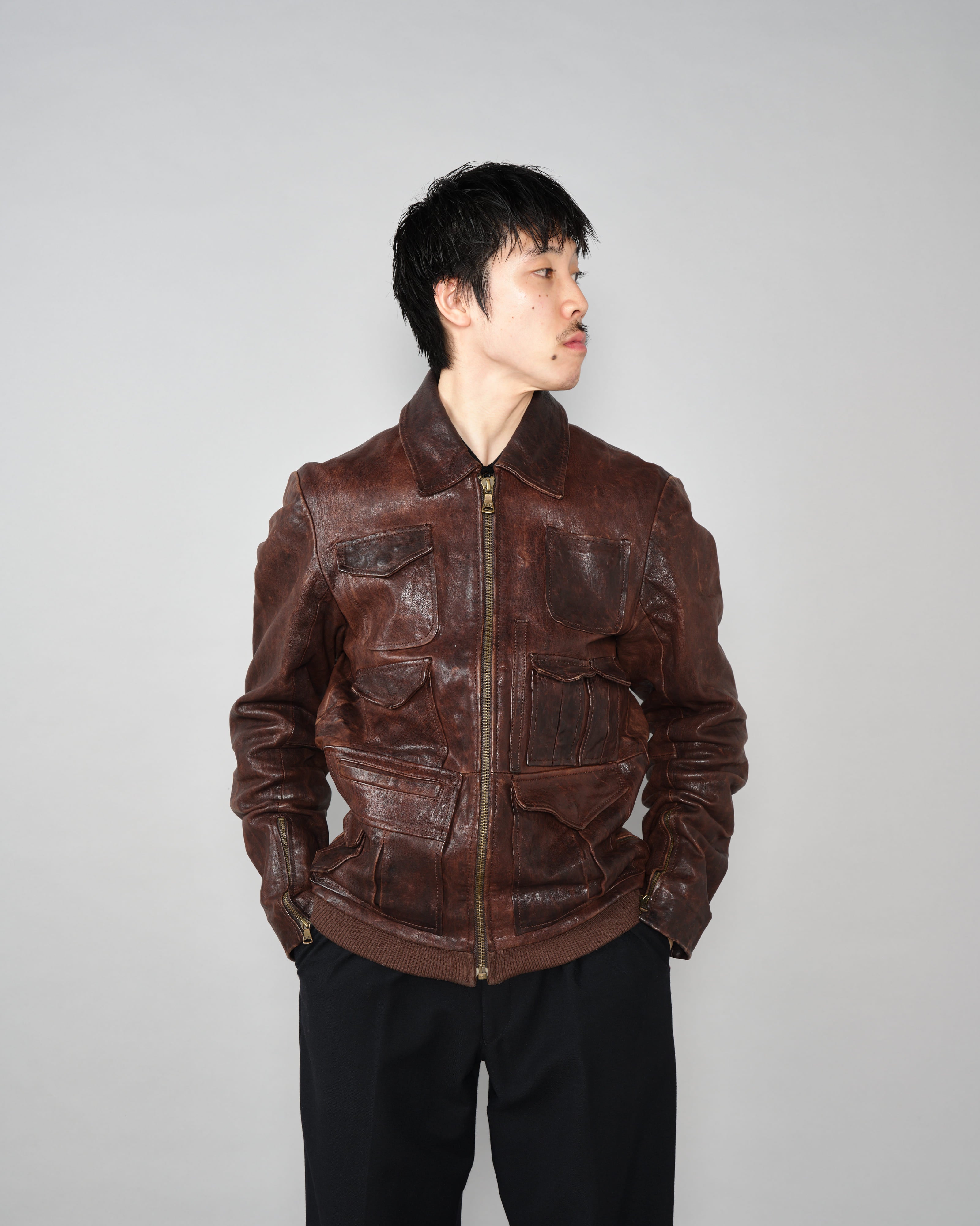 【~00’s】Old DOLCE&GABBANA Multi Pocket Leather Jacket Size.50