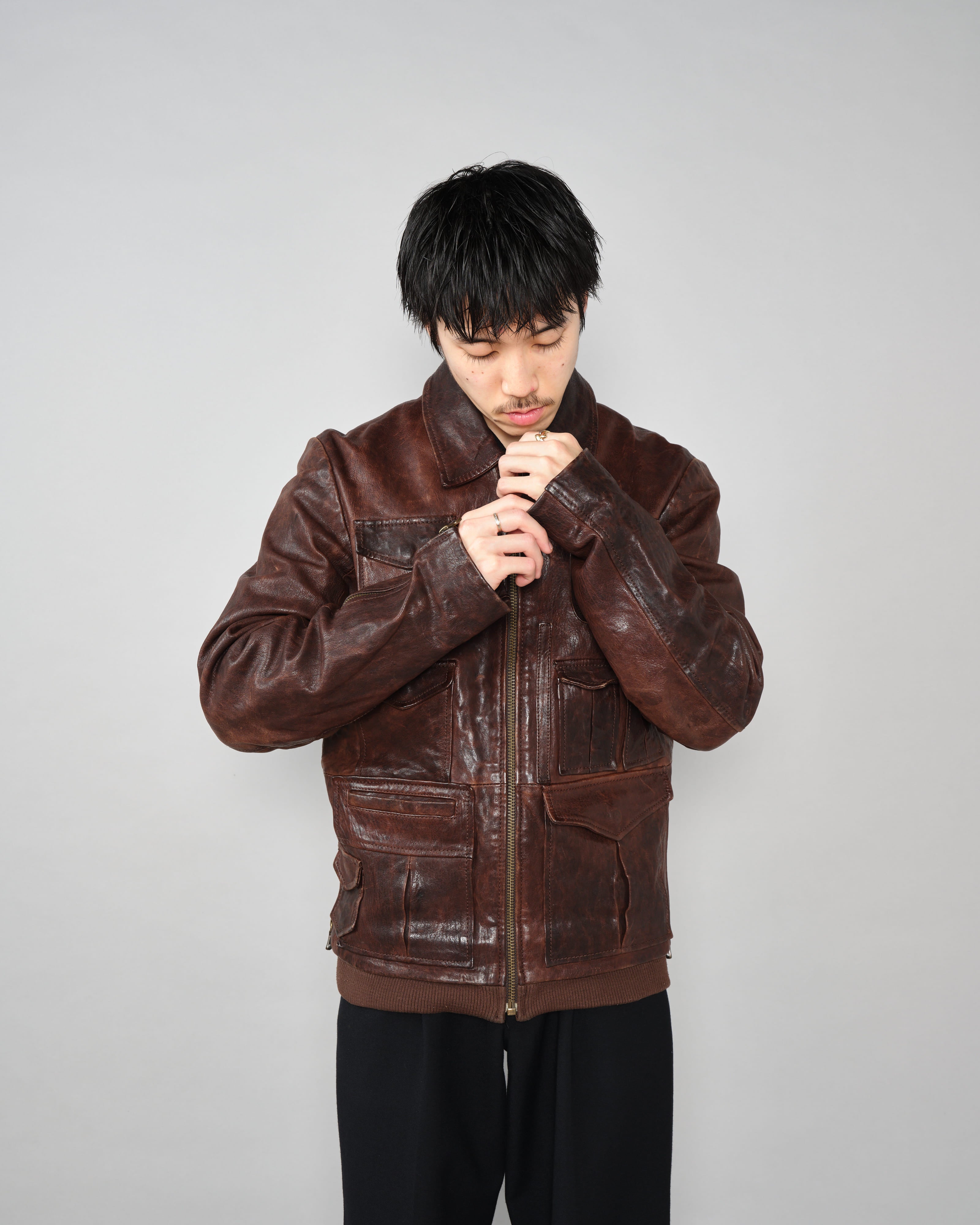 【~00’s】Old DOLCE&GABBANA Multi Pocket Leather Jacket Size.50