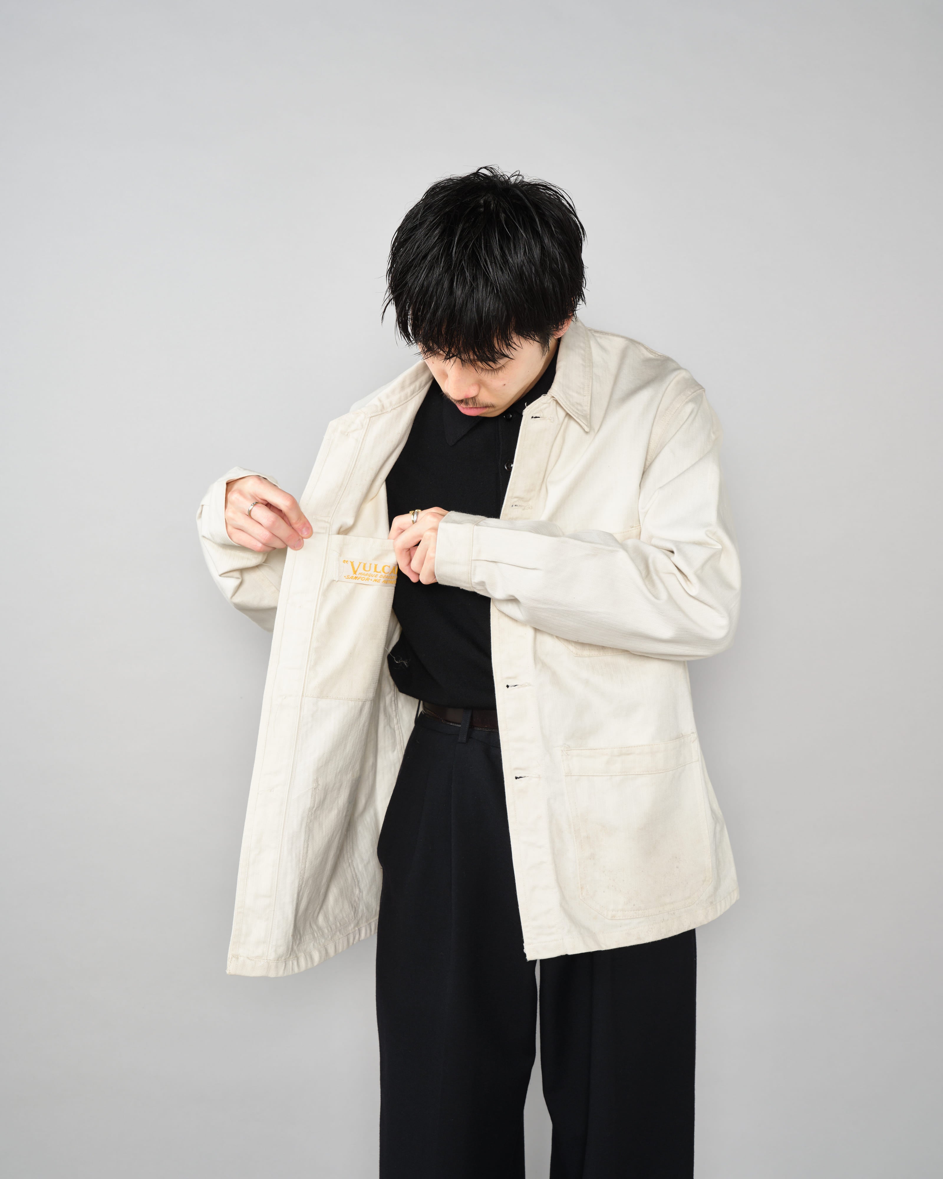 【~50's】French Vintage HBT Cotton Work Jacket "Vulcain"