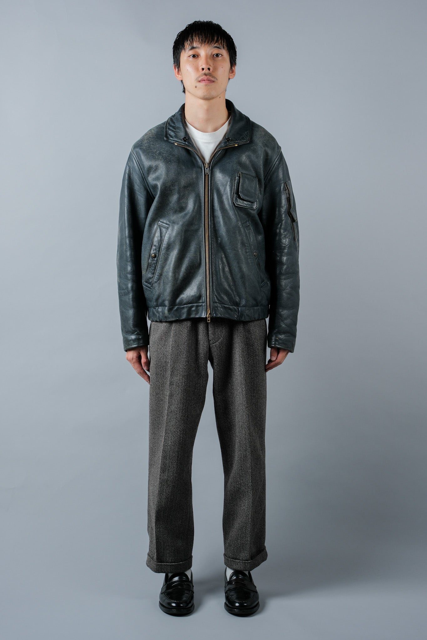 【~70's】French Air Force Pilot Leather Jacket Size.96M