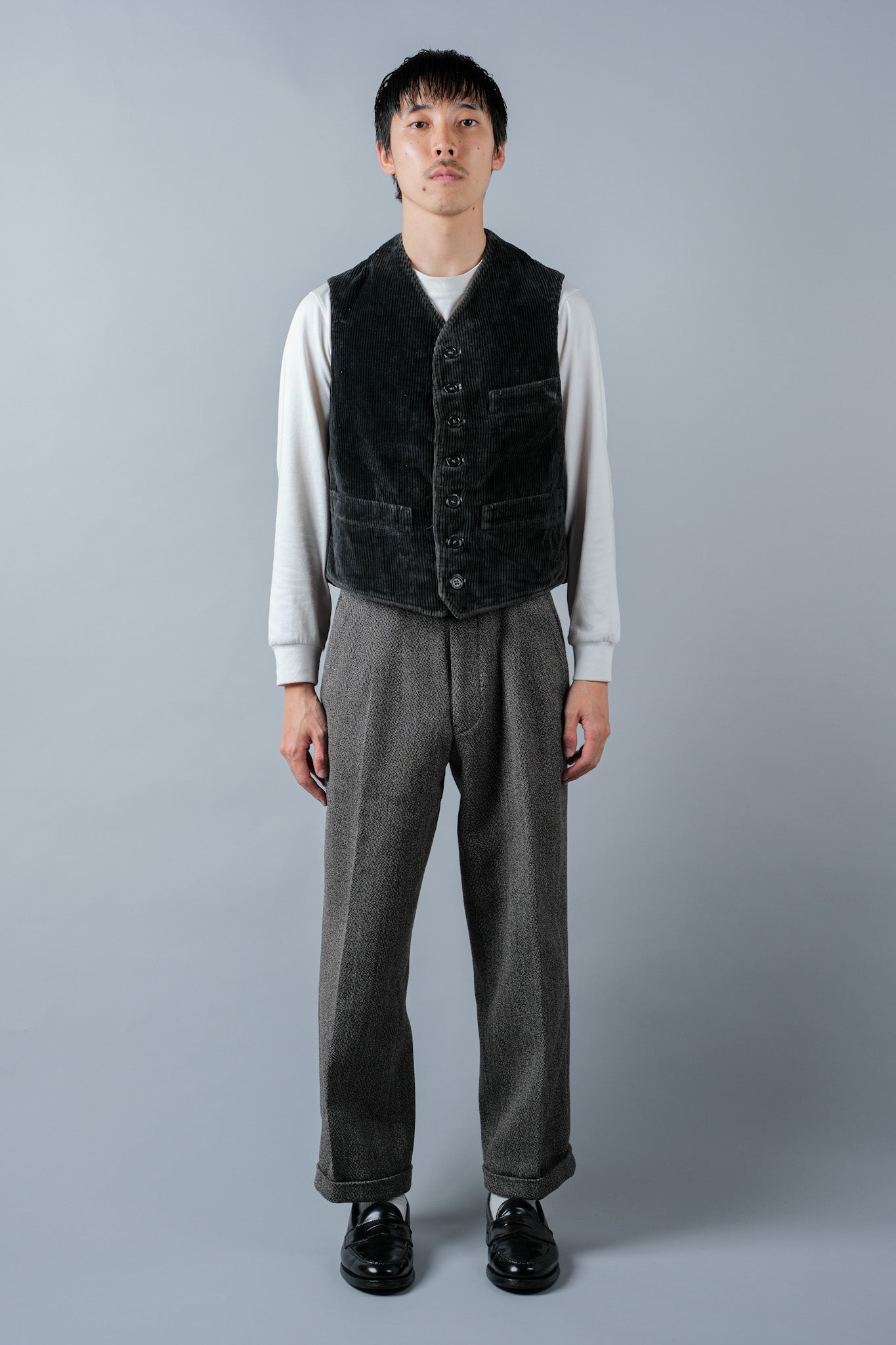 【~40's】French Vintage Black Corduroy Work Gilet "Adolphe Lafont"