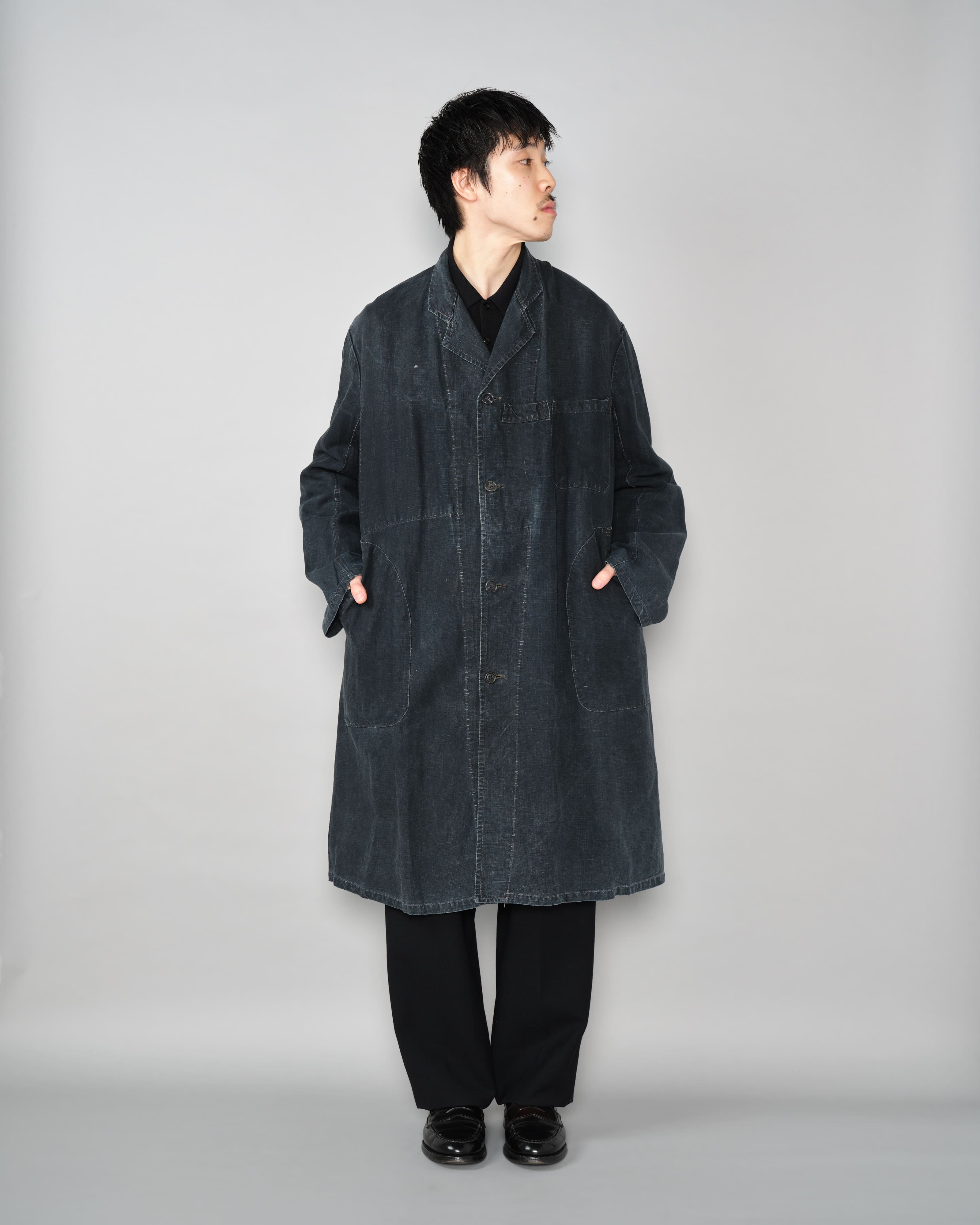 【~40's】French Vintage Indigo Linen Maquignon Coat Size.50 "AU MOLINEL"