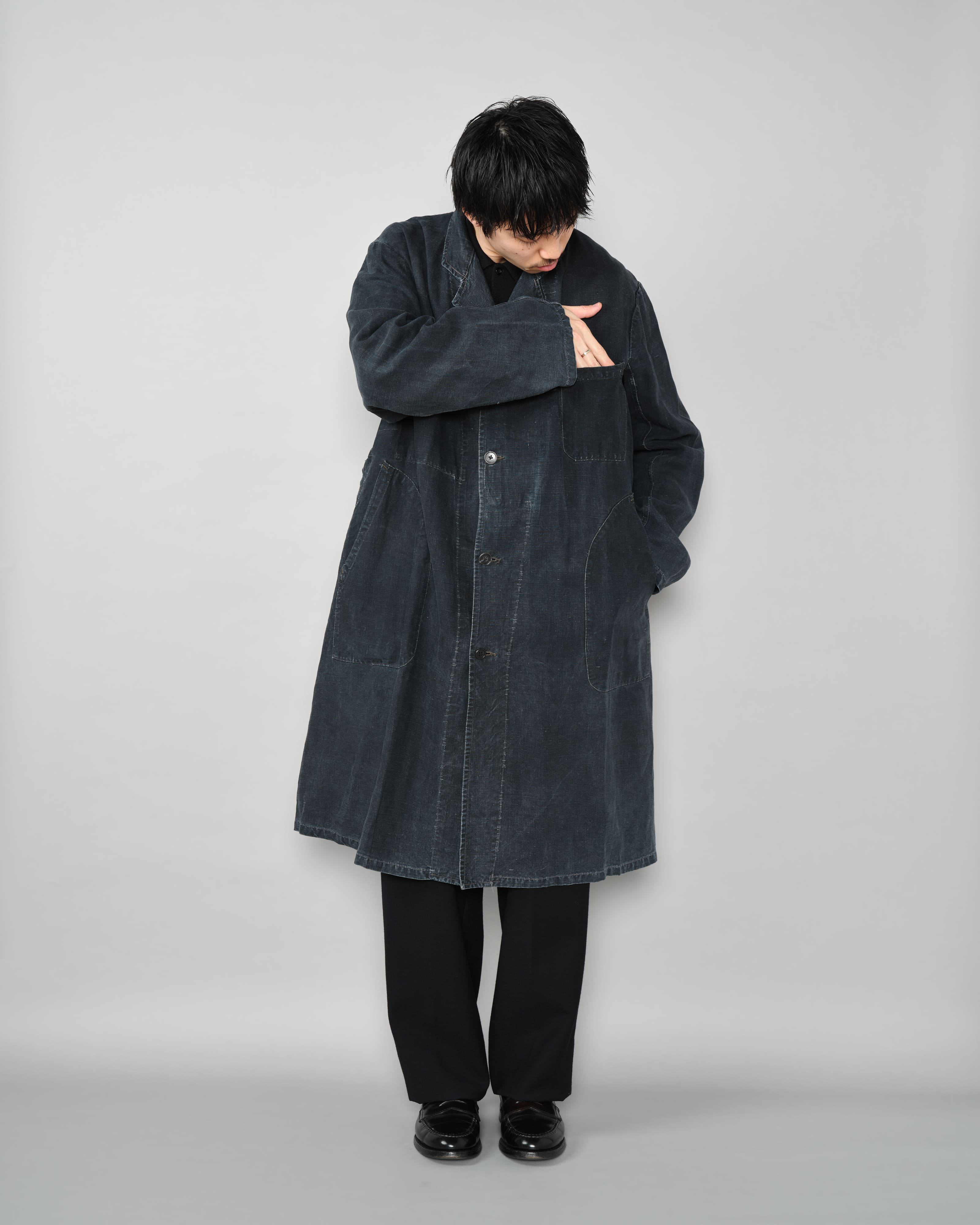 【~40's】French Vintage Indigo Linen Maquignon Coat Size.50 "AU MOLINEL"