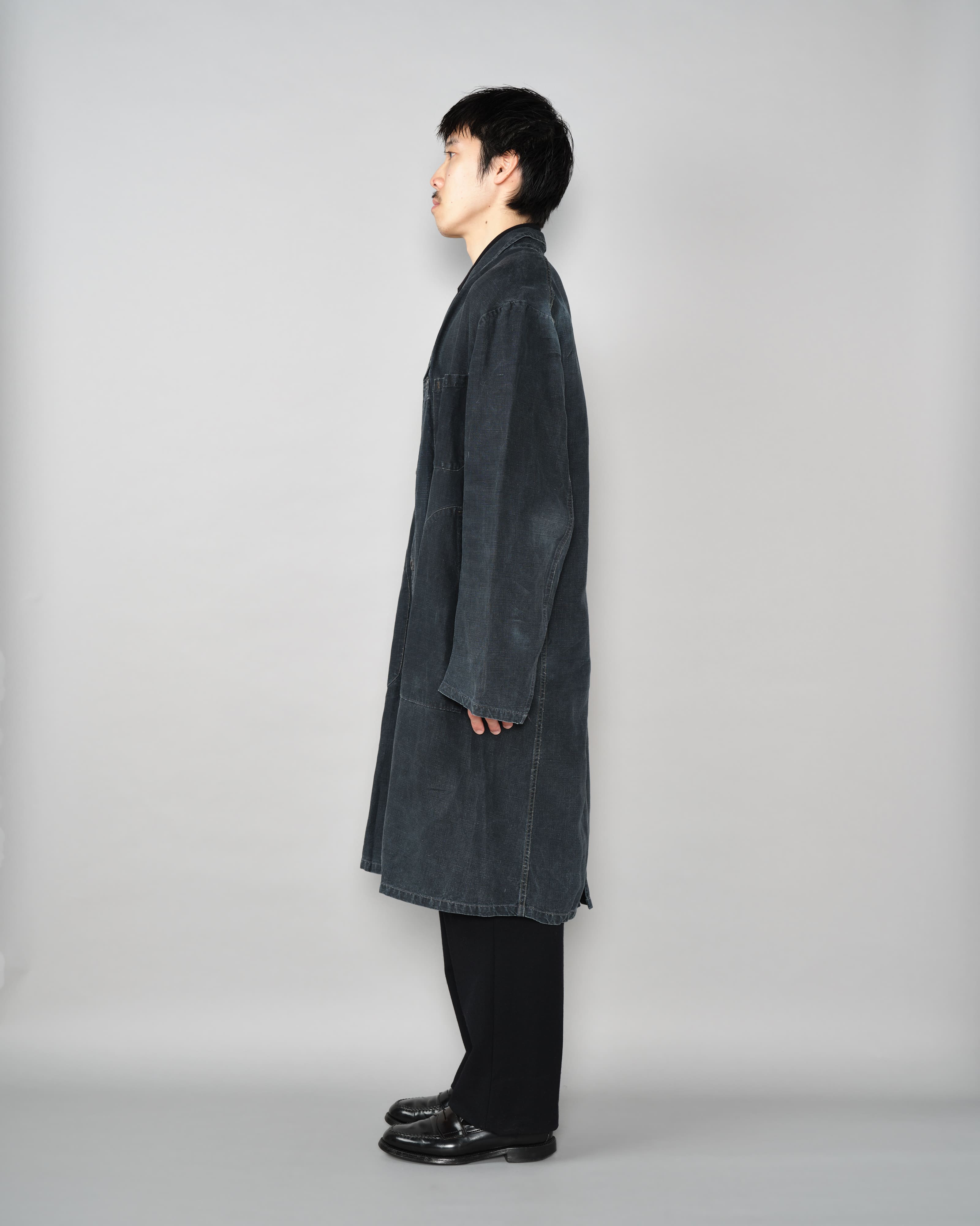 【~40's】French Vintage Indigo Linen Maquignon Coat Size.50 "AU MOLINEL"