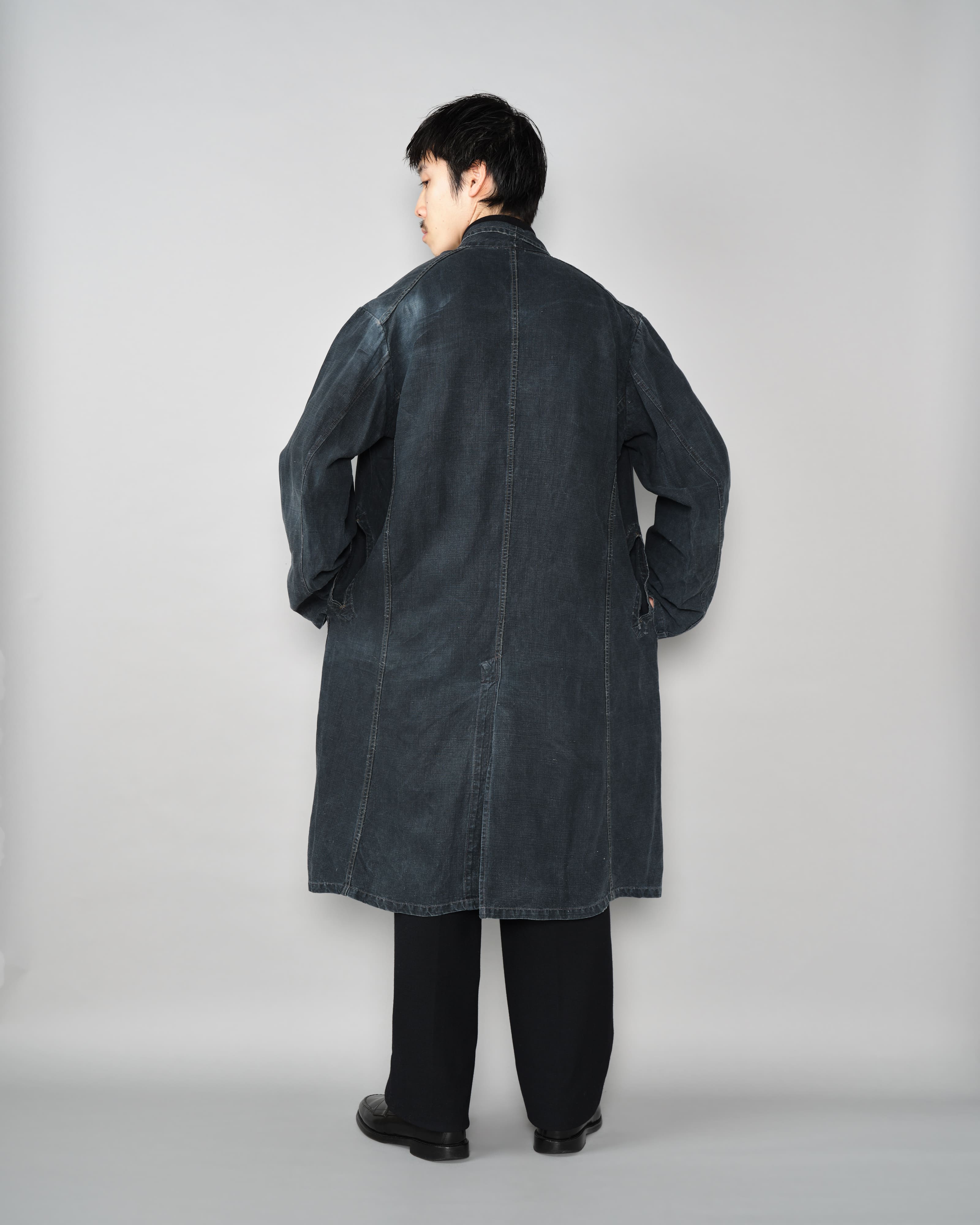 【~40's】French Vintage Indigo Linen Maquignon Coat Size.50 "AU MOLINEL"