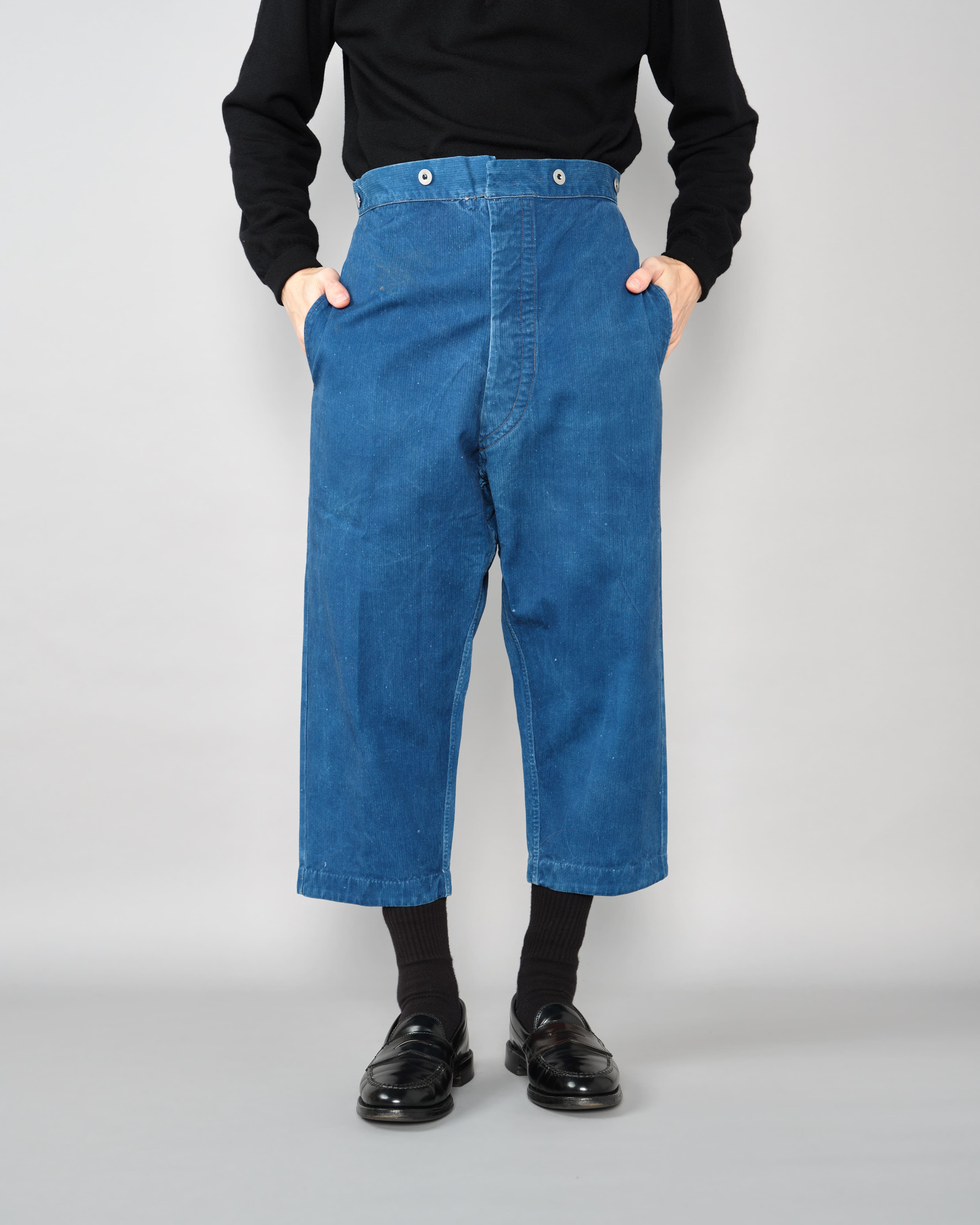 【~30’s】French Army Indigo HBT Cotton Linen Mechanic Trousers