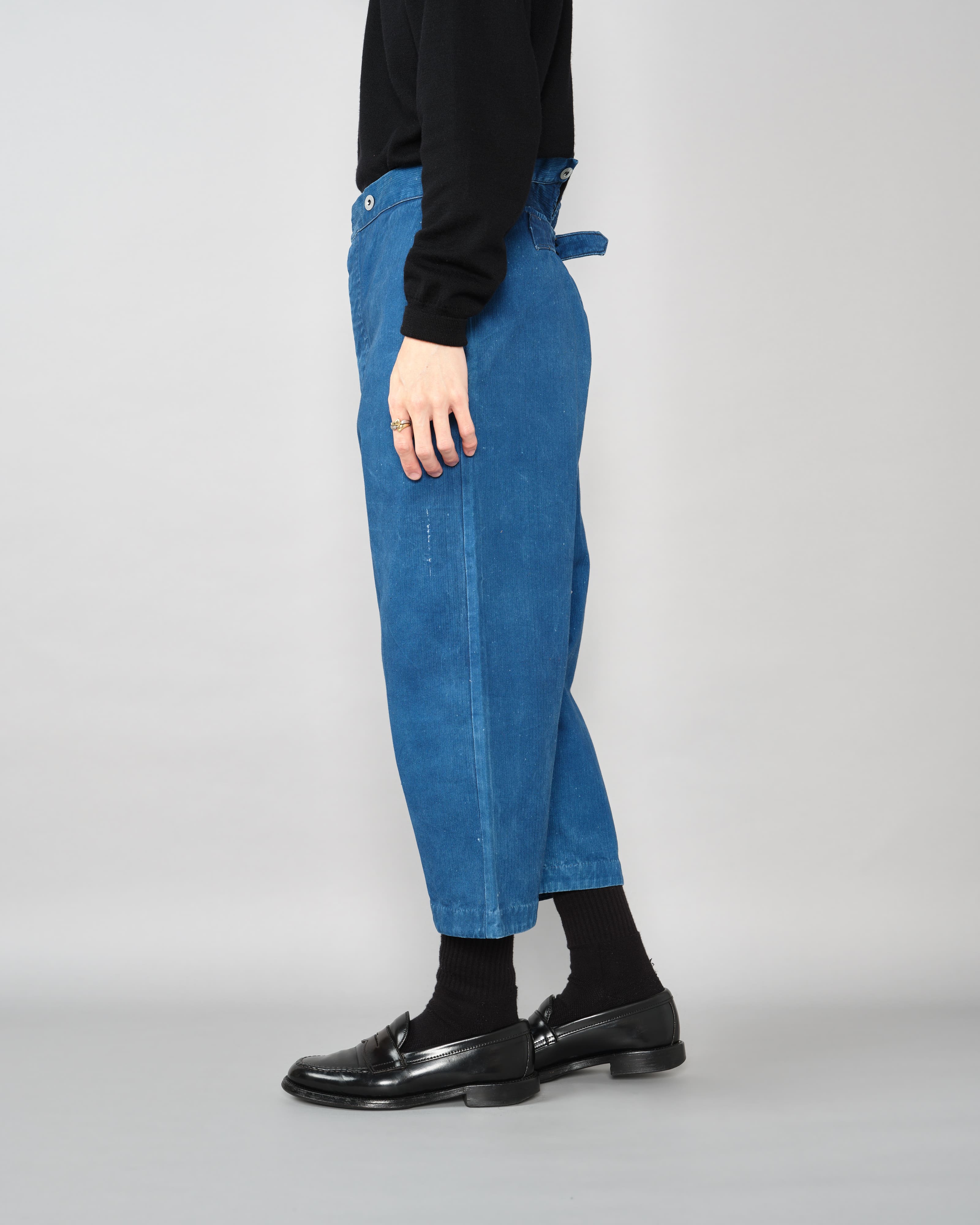 【~30’s】French Army Indigo HBT Cotton Linen Mechanic Trousers