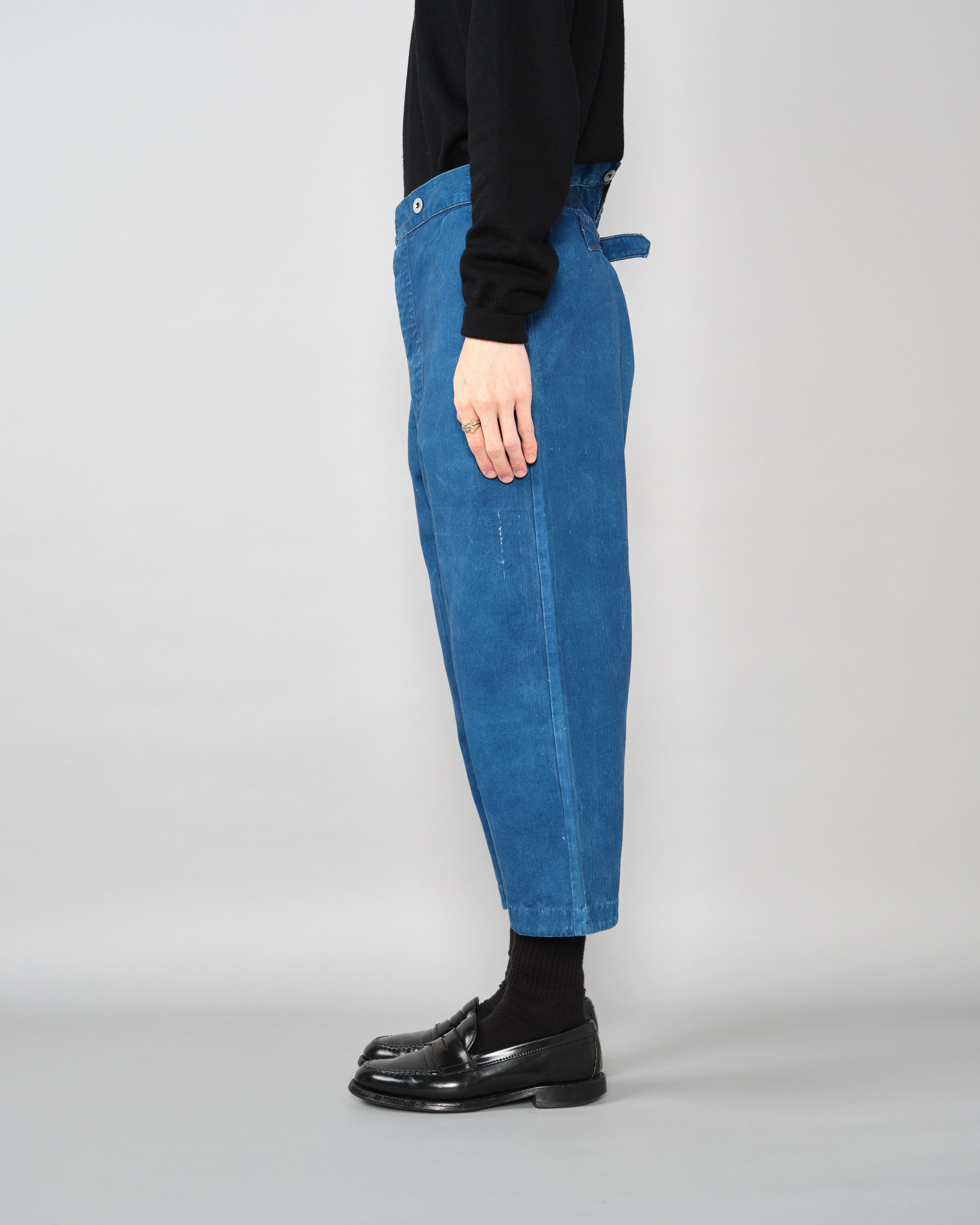 【~30’s】French Army Indigo HBT Cotton Linen Mechanic Trousers