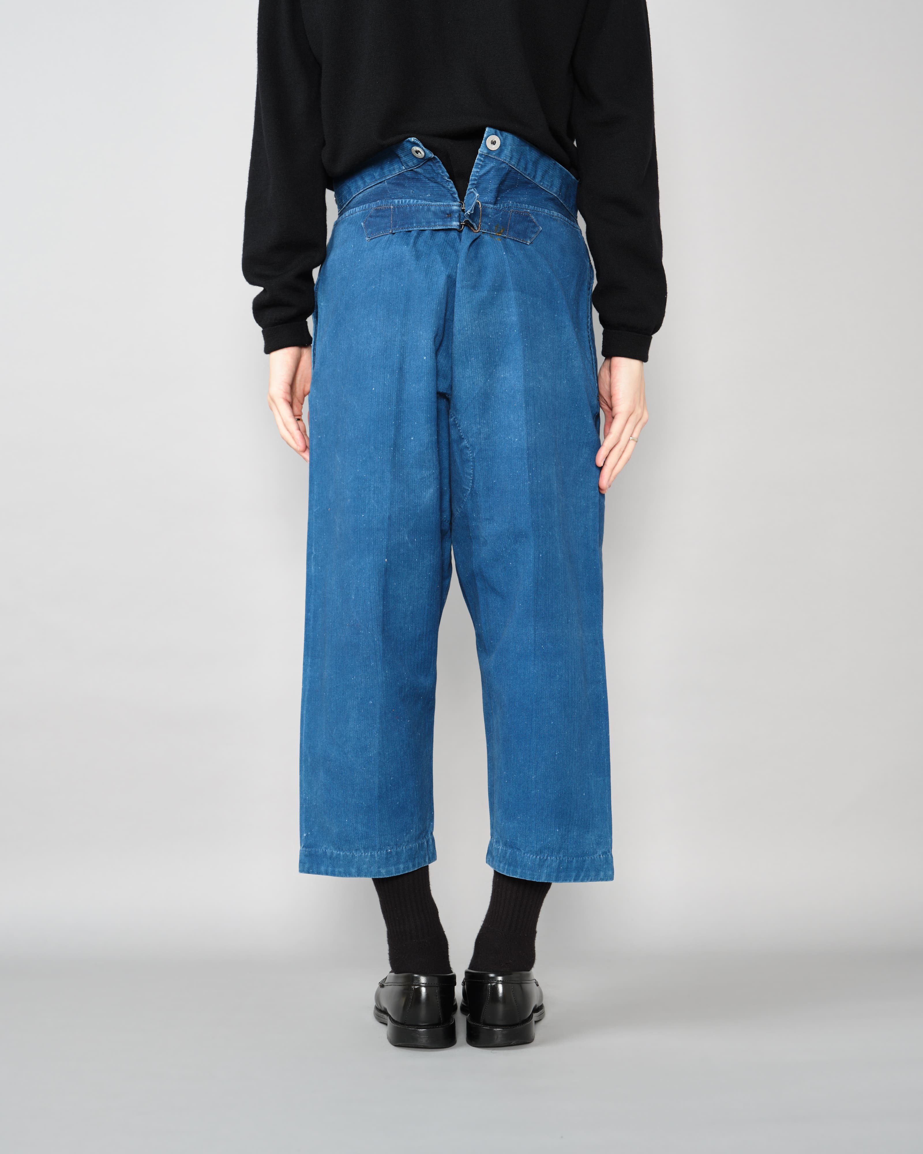 【~30’s】French Army Indigo HBT Cotton Linen Mechanic Trousers