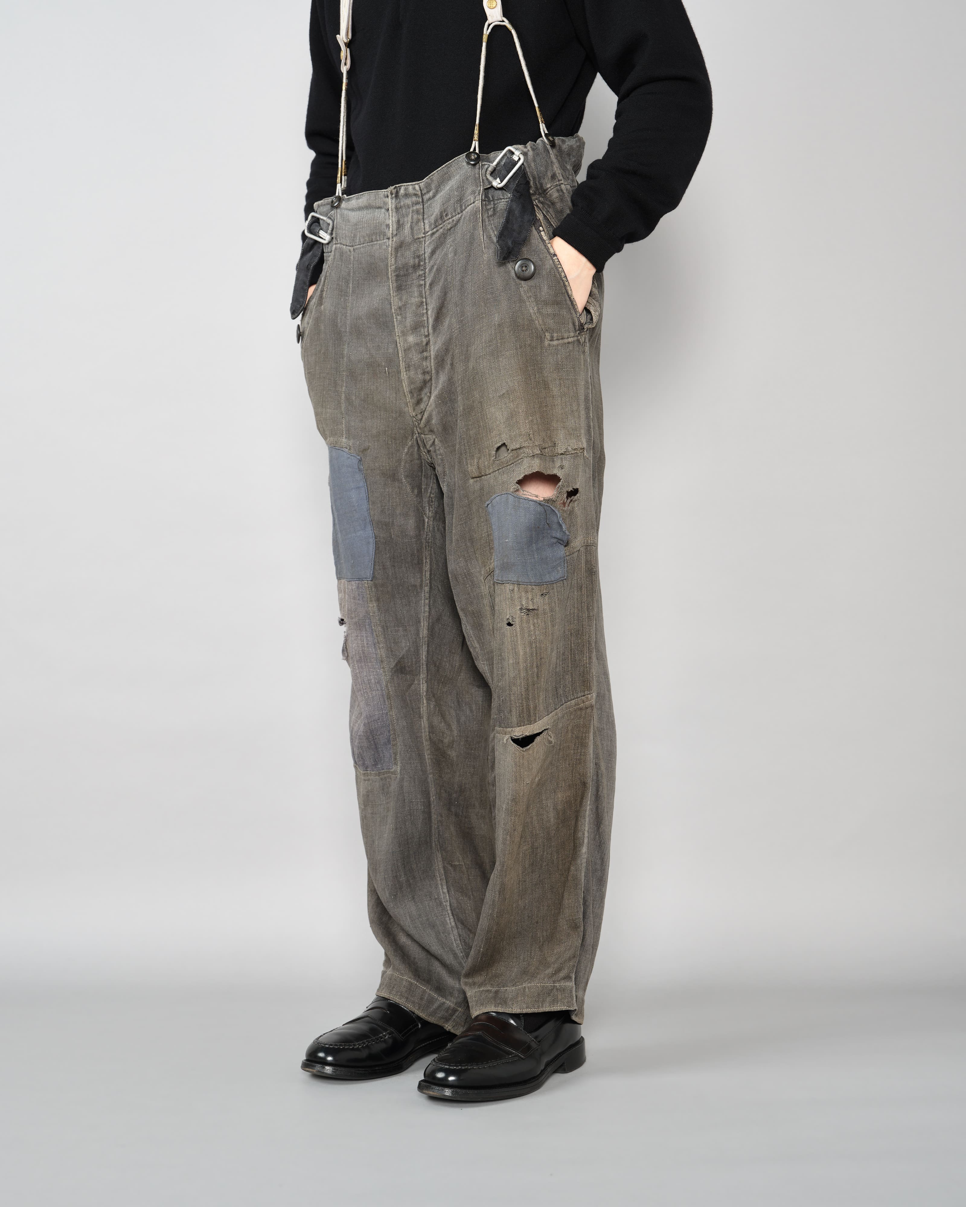 【~30's】German Air Force Gray Drillich HBT Linen Work Trousers "Unusual Color" "Luftwaffe"