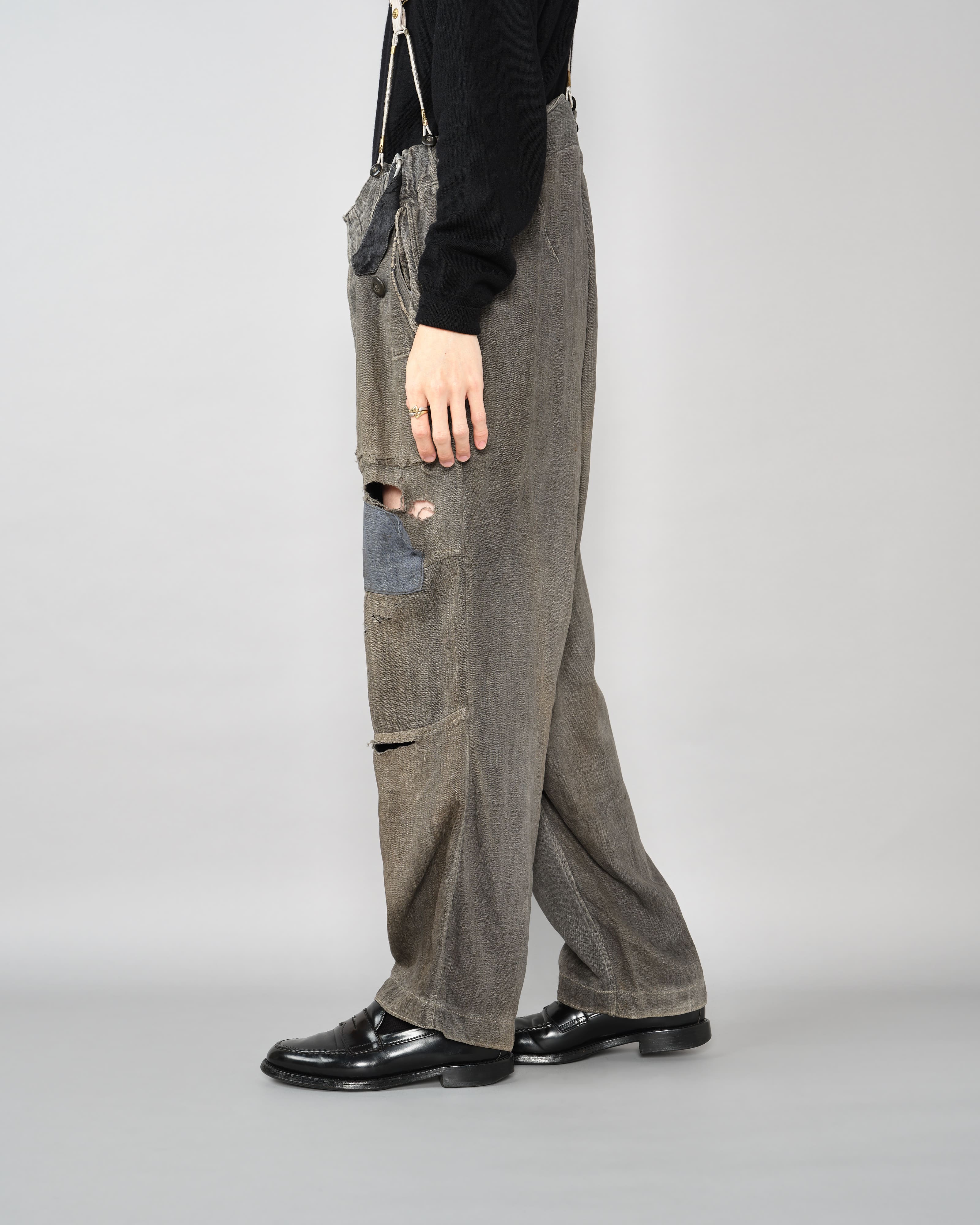 【~30's】German Air Force Gray Drillich HBT Linen Work Trousers "Unusual Color" "Luftwaffe"