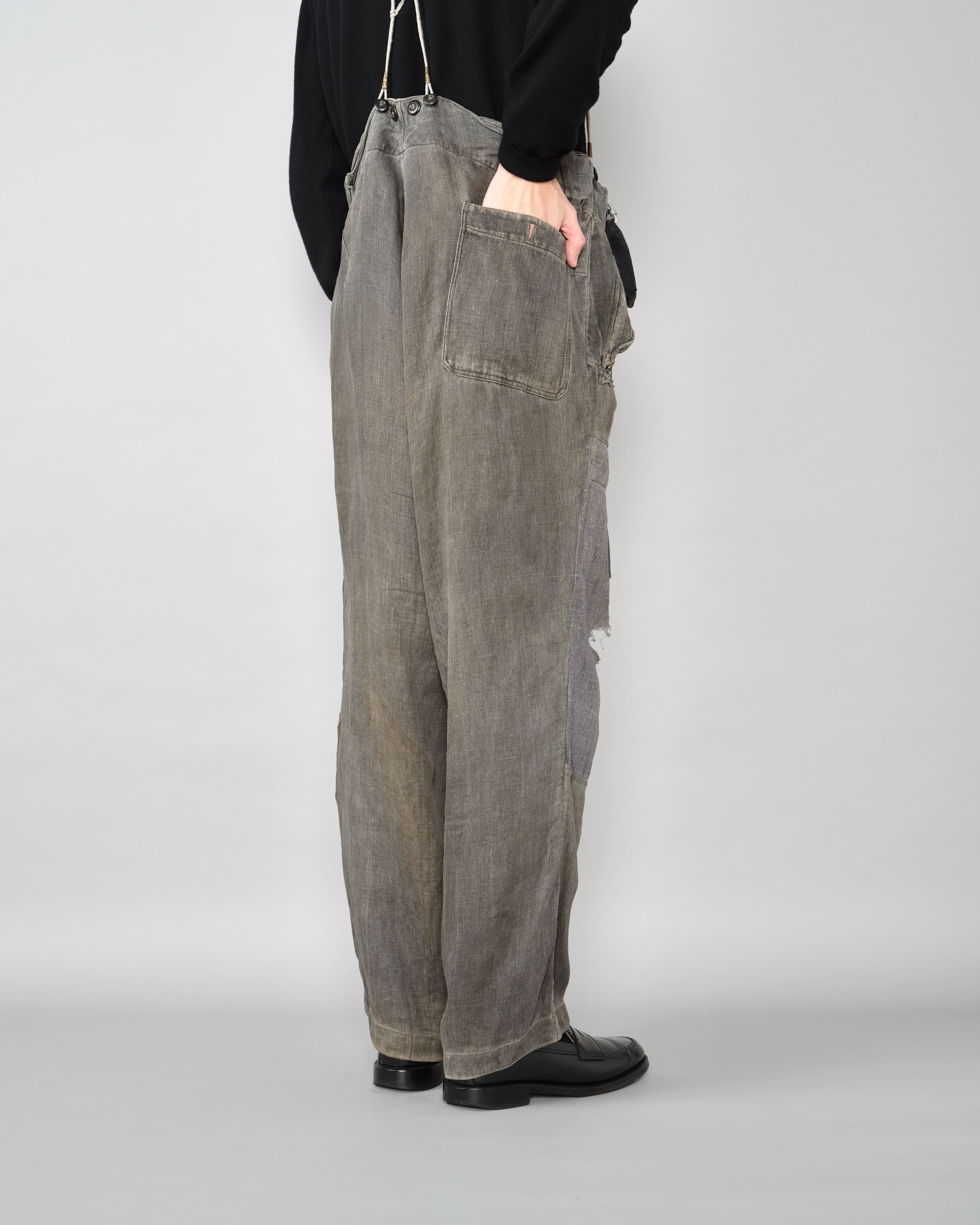 【~30's】German Air Force Gray Drillich HBT Linen Work Trousers "Unusual Color" "Luftwaffe"