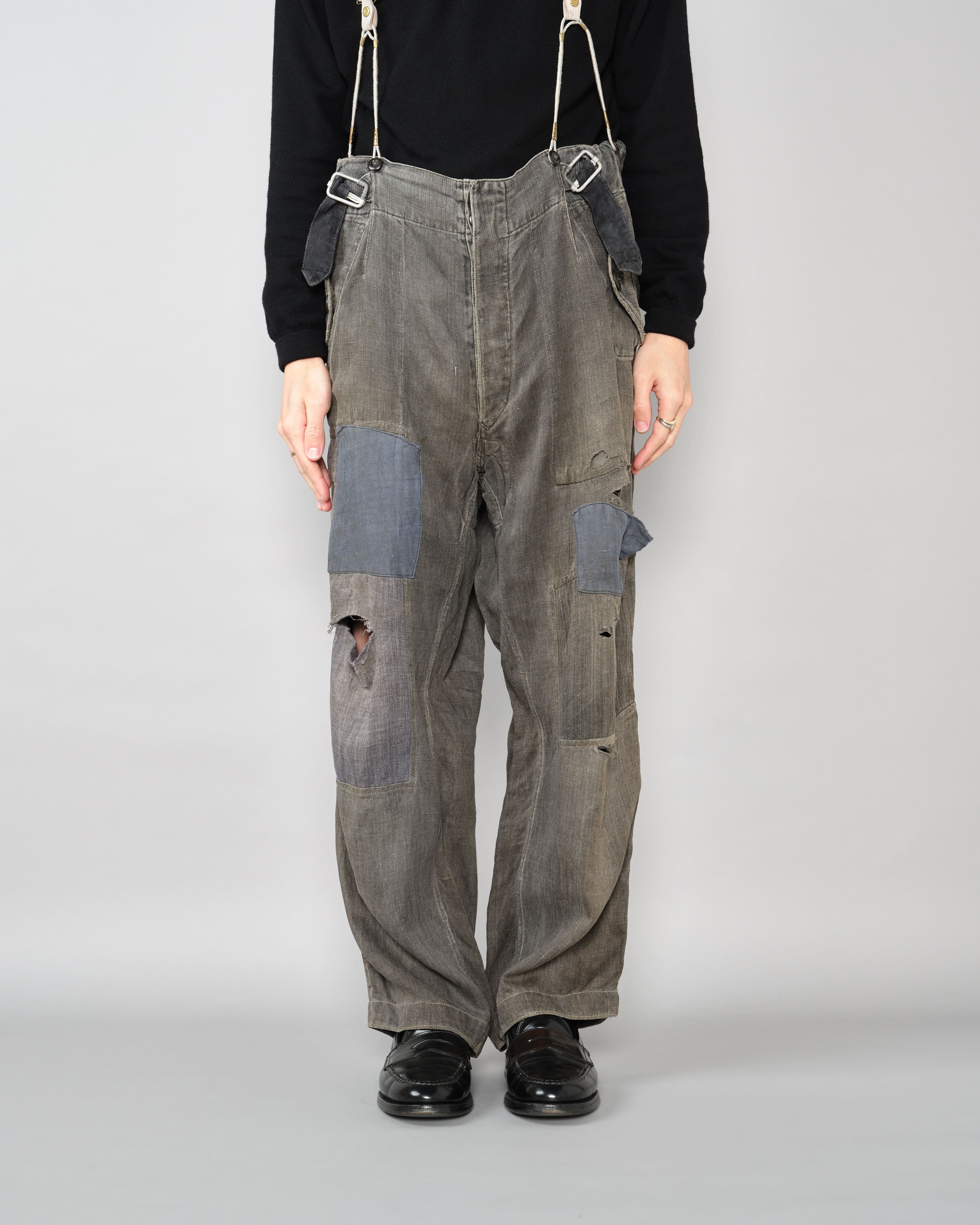 【~30's】German Air Force Gray Drillich HBT Linen Work Trousers "Unusual Color" "Luftwaffe"