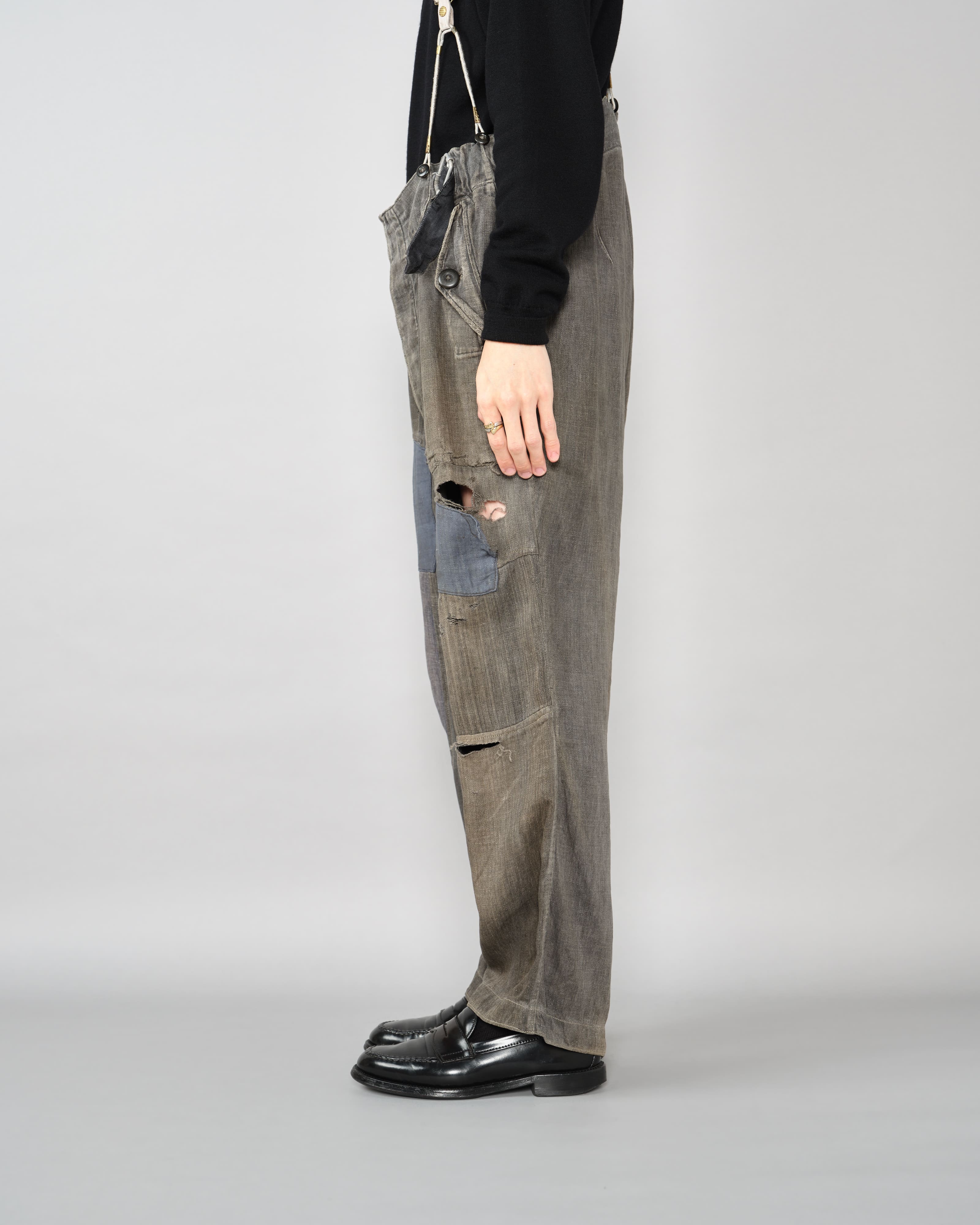 【~30's】German Air Force Gray Drillich HBT Linen Work Trousers "Unusual Color" "Luftwaffe"